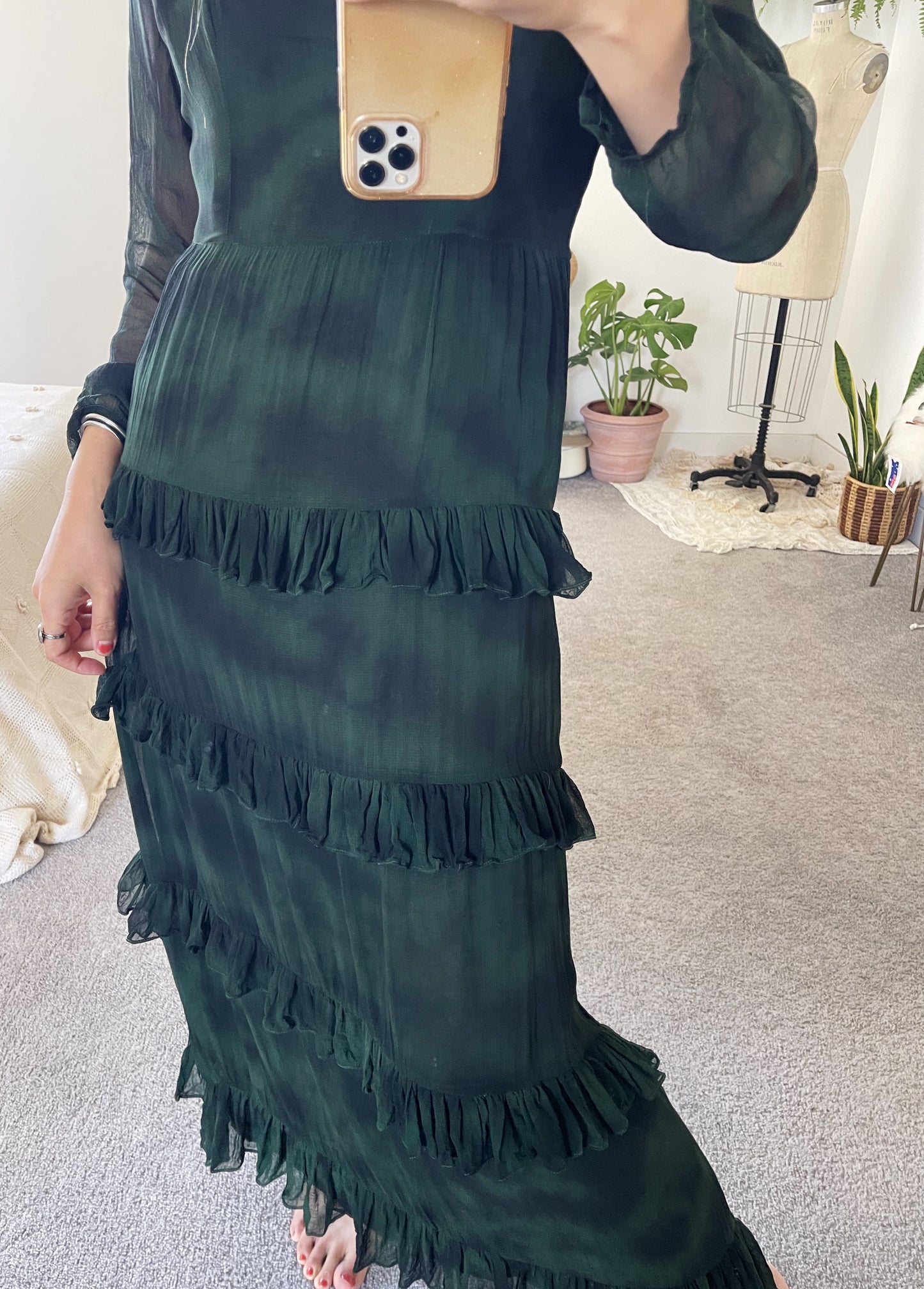 1990’s Moss Green Sheer Long Dress.