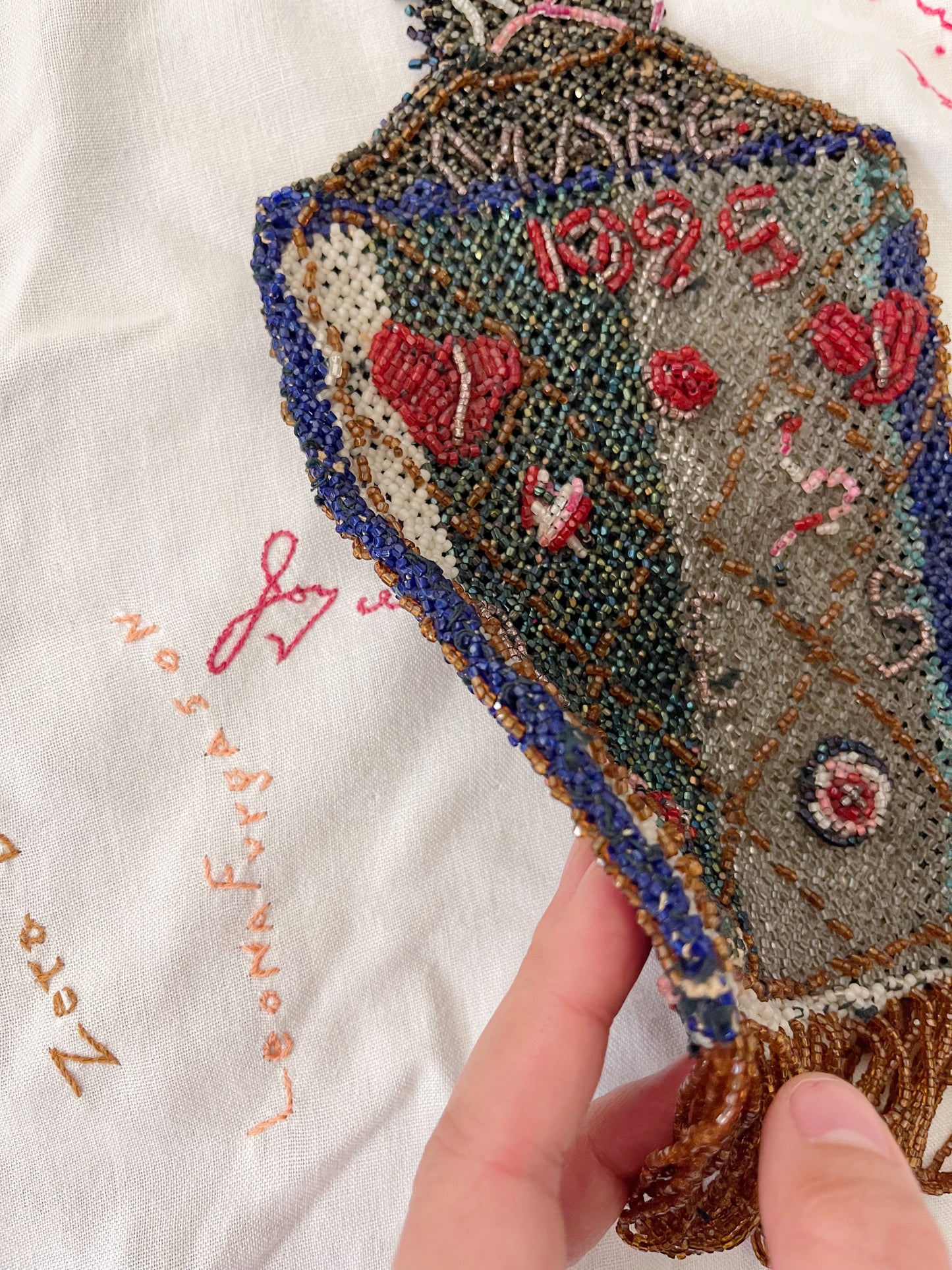 Antique 1925 Handmade Beaded Handle Bag