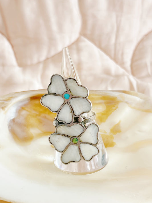 Vintage Zuni Double Flower Inlay Ring