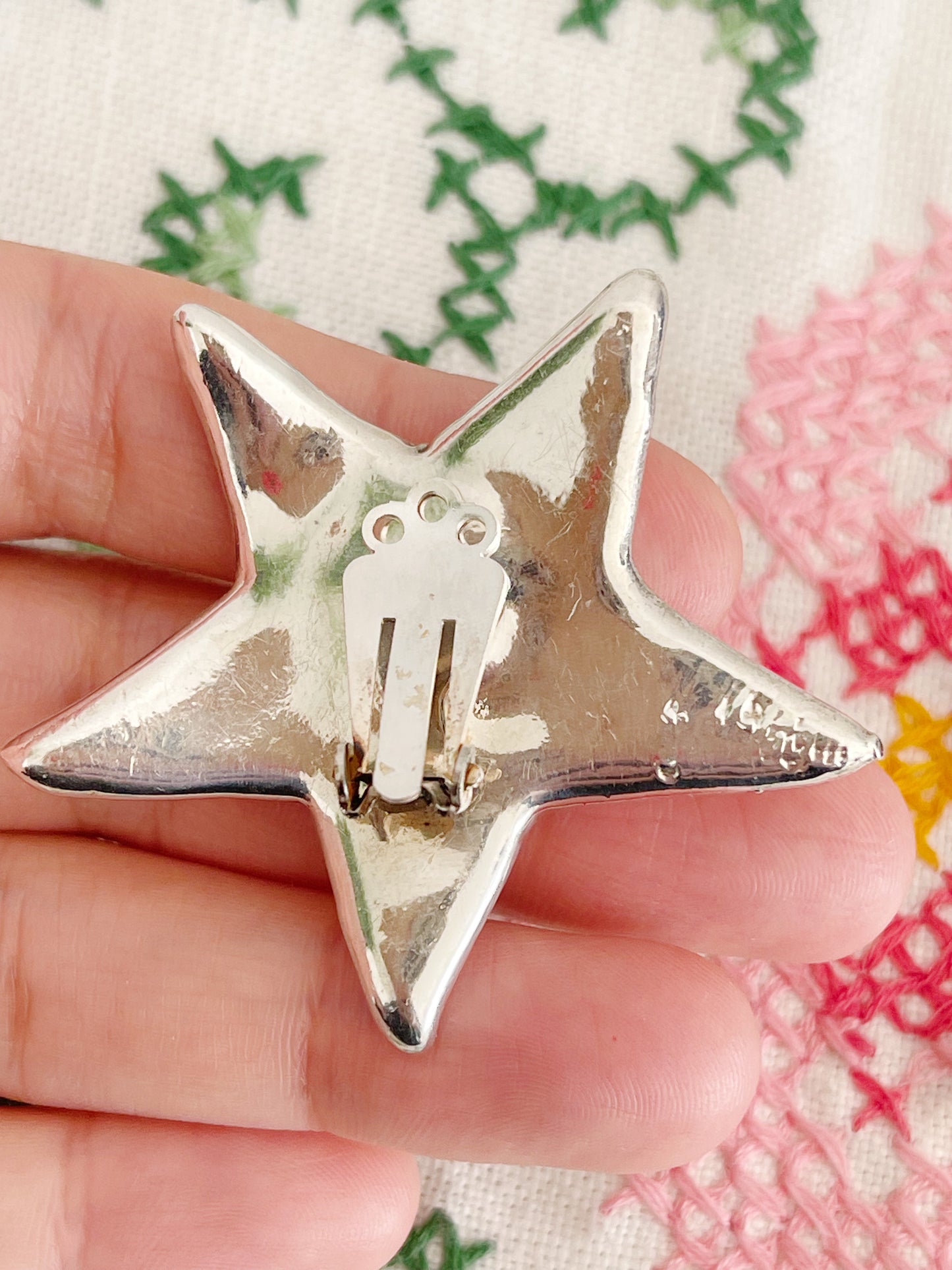 Vintage Large Star Silver Clip Earrings.