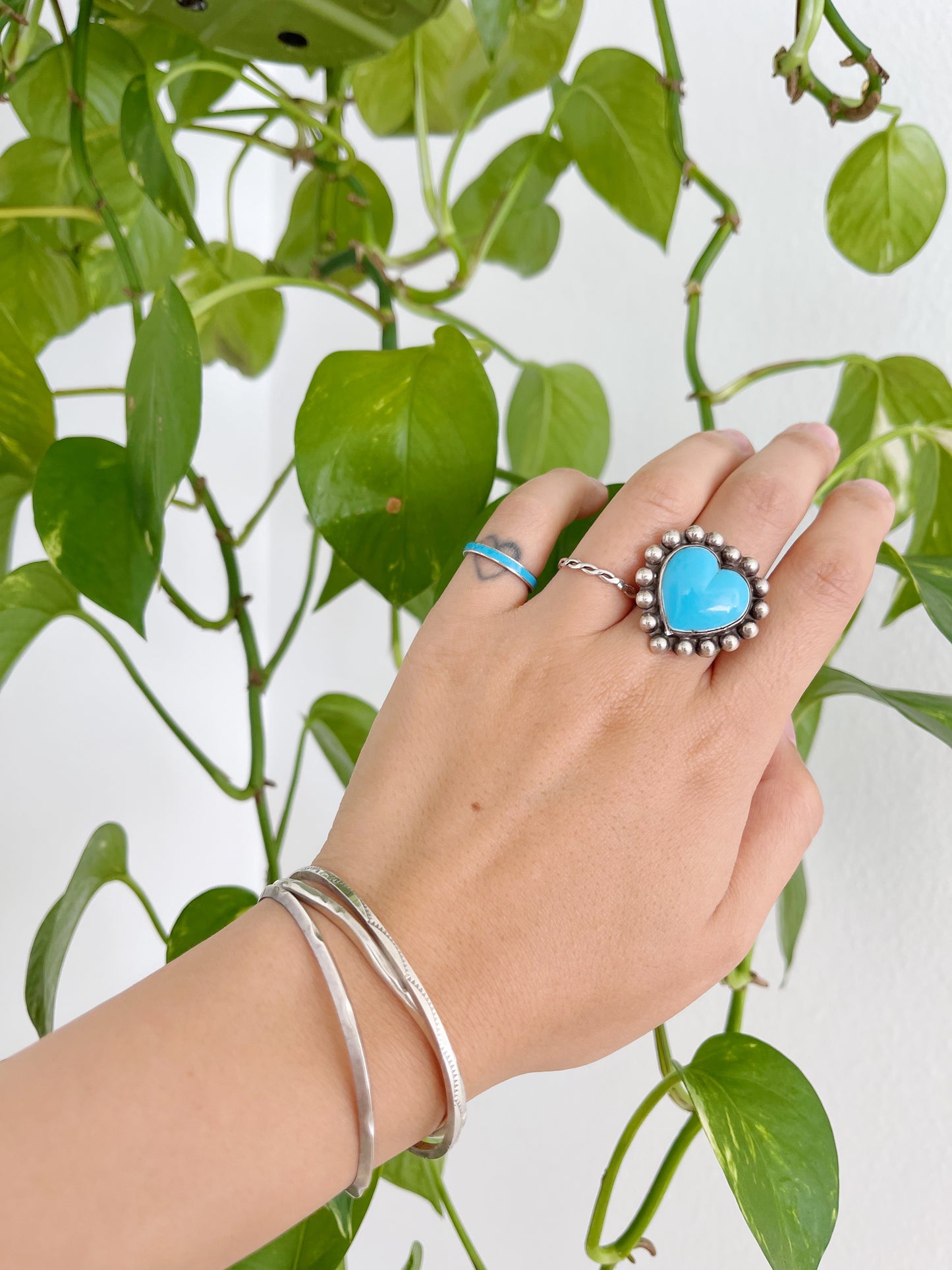 Vintage Turquoise Heart Silver Ring.