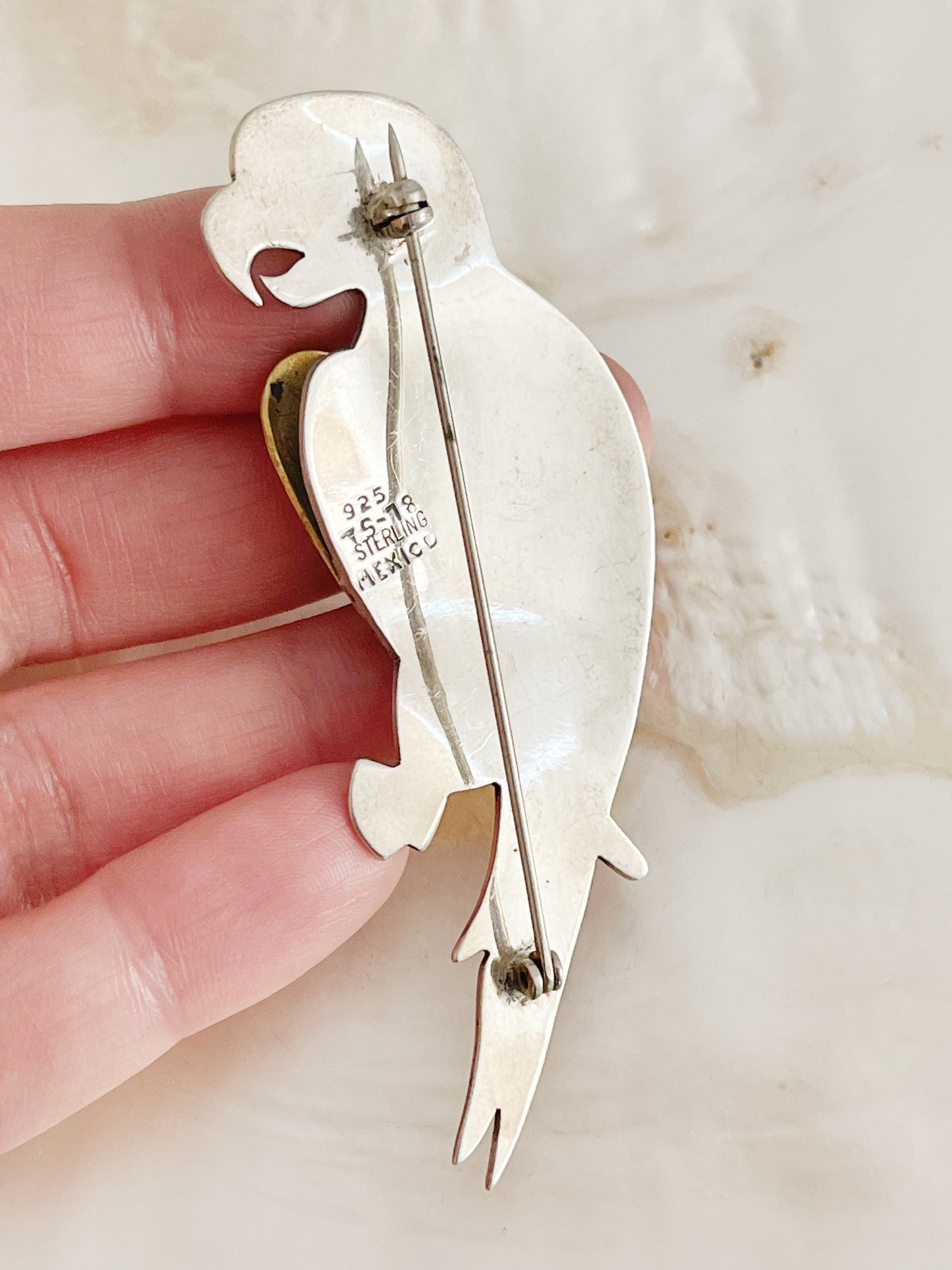 Vintage Bird Brass and Silver Brooch Pin.