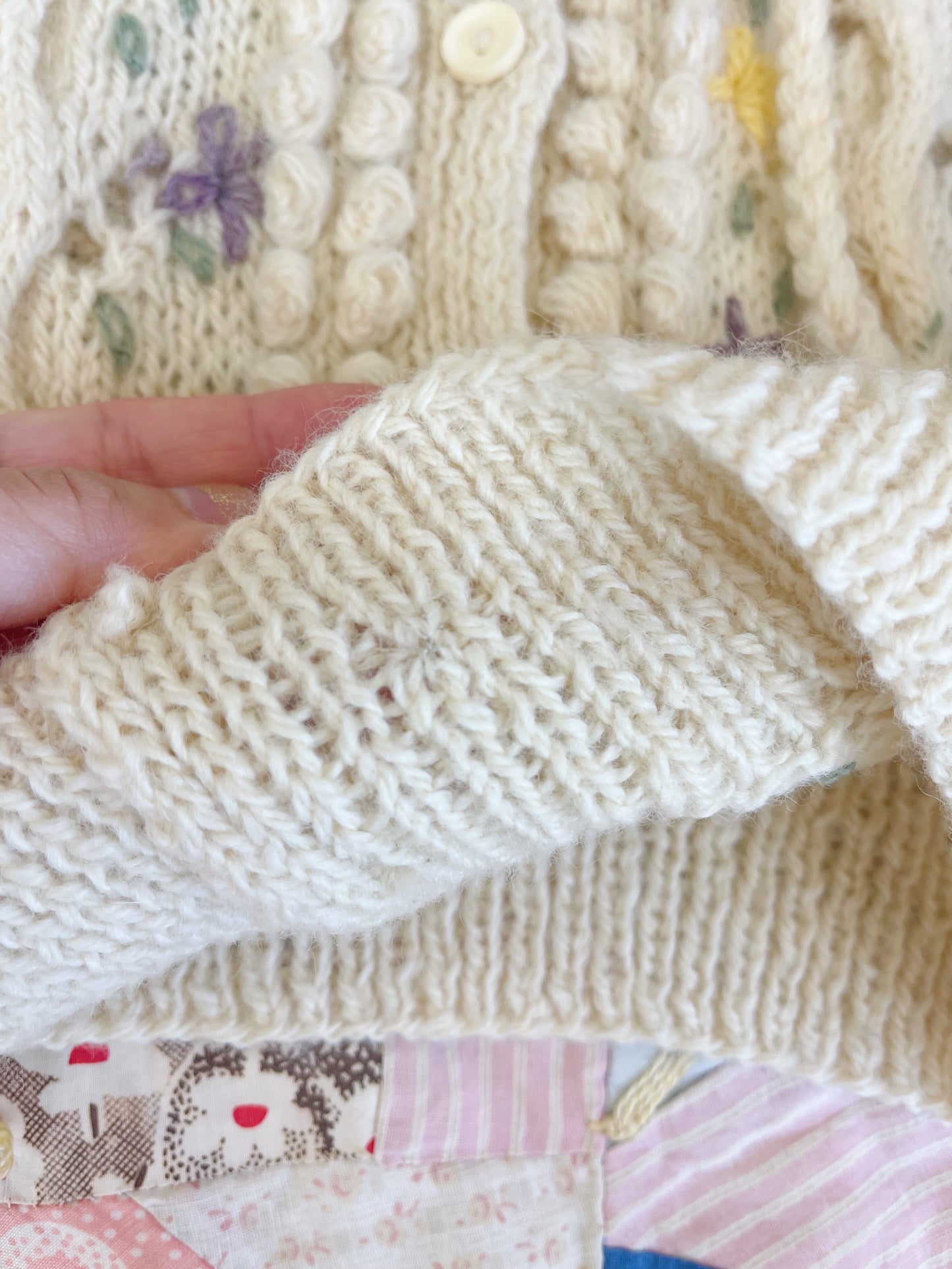 1970s Pom Pom Flower Knit Cardigan