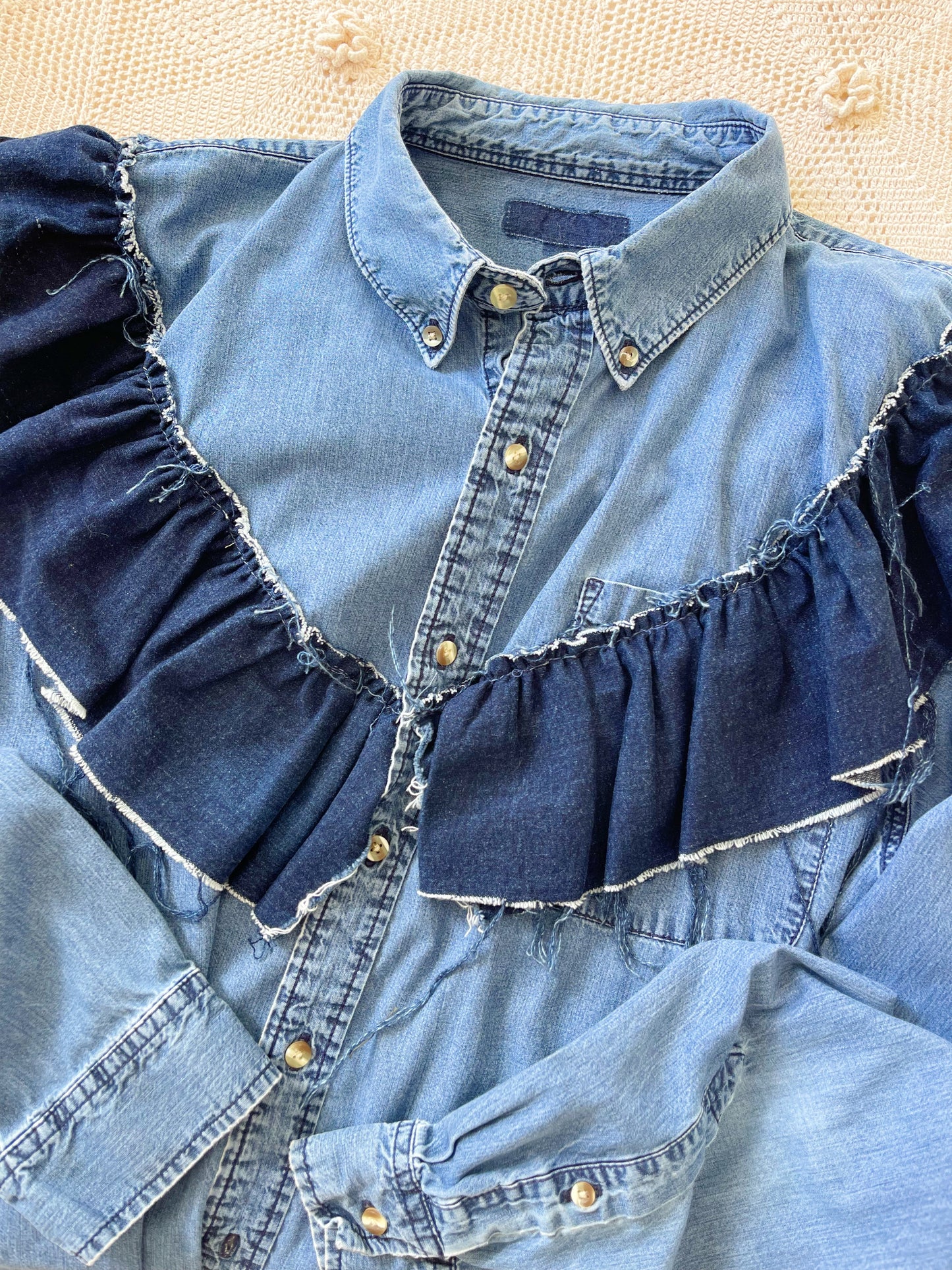 Denim Over Shirt with Frill.