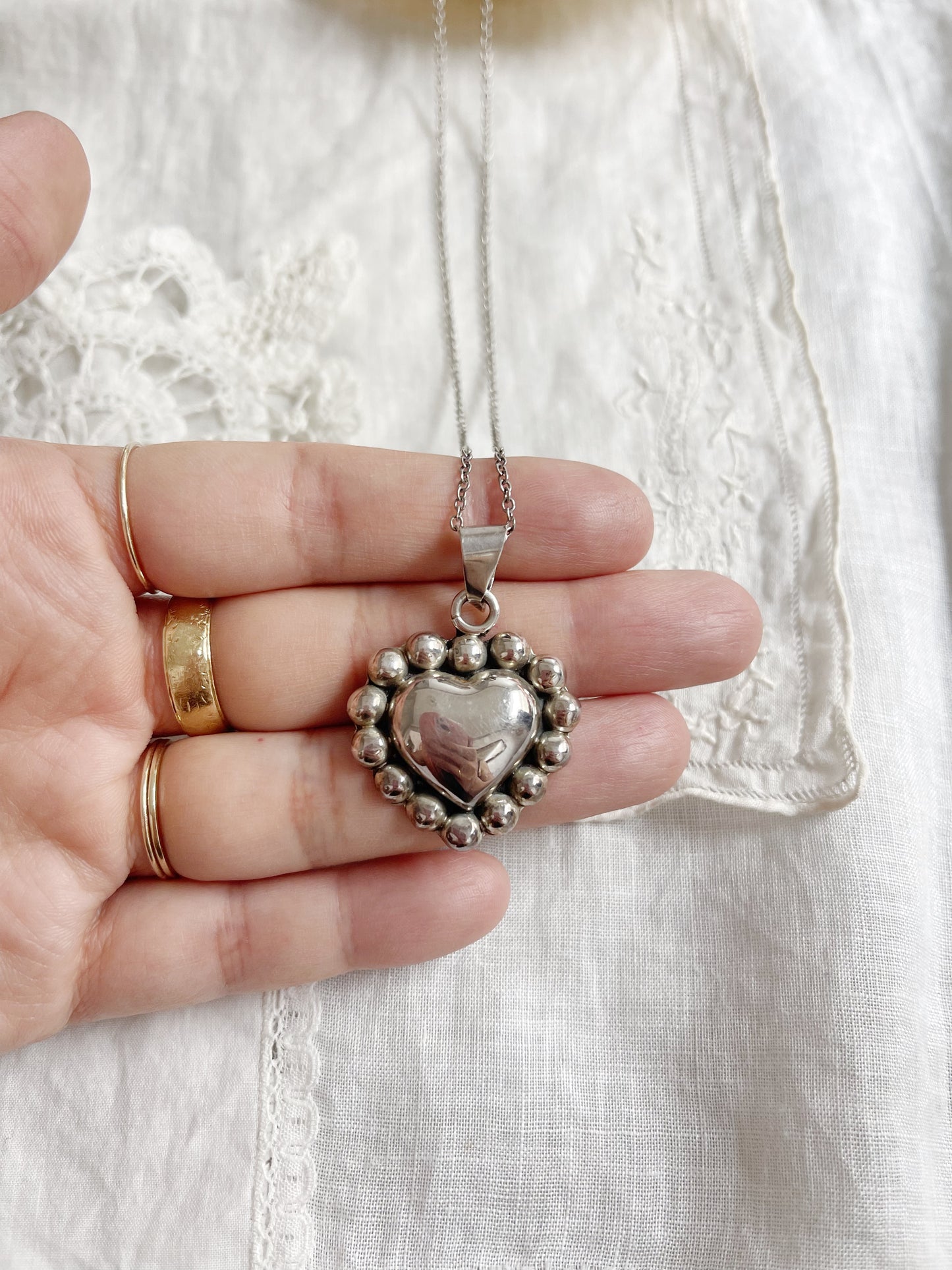 Vintage Mexican Silver Heart Necklace