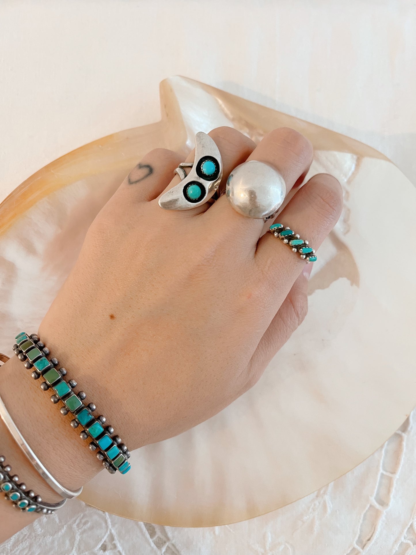 Old Navajo Moon Turquoise Ring.