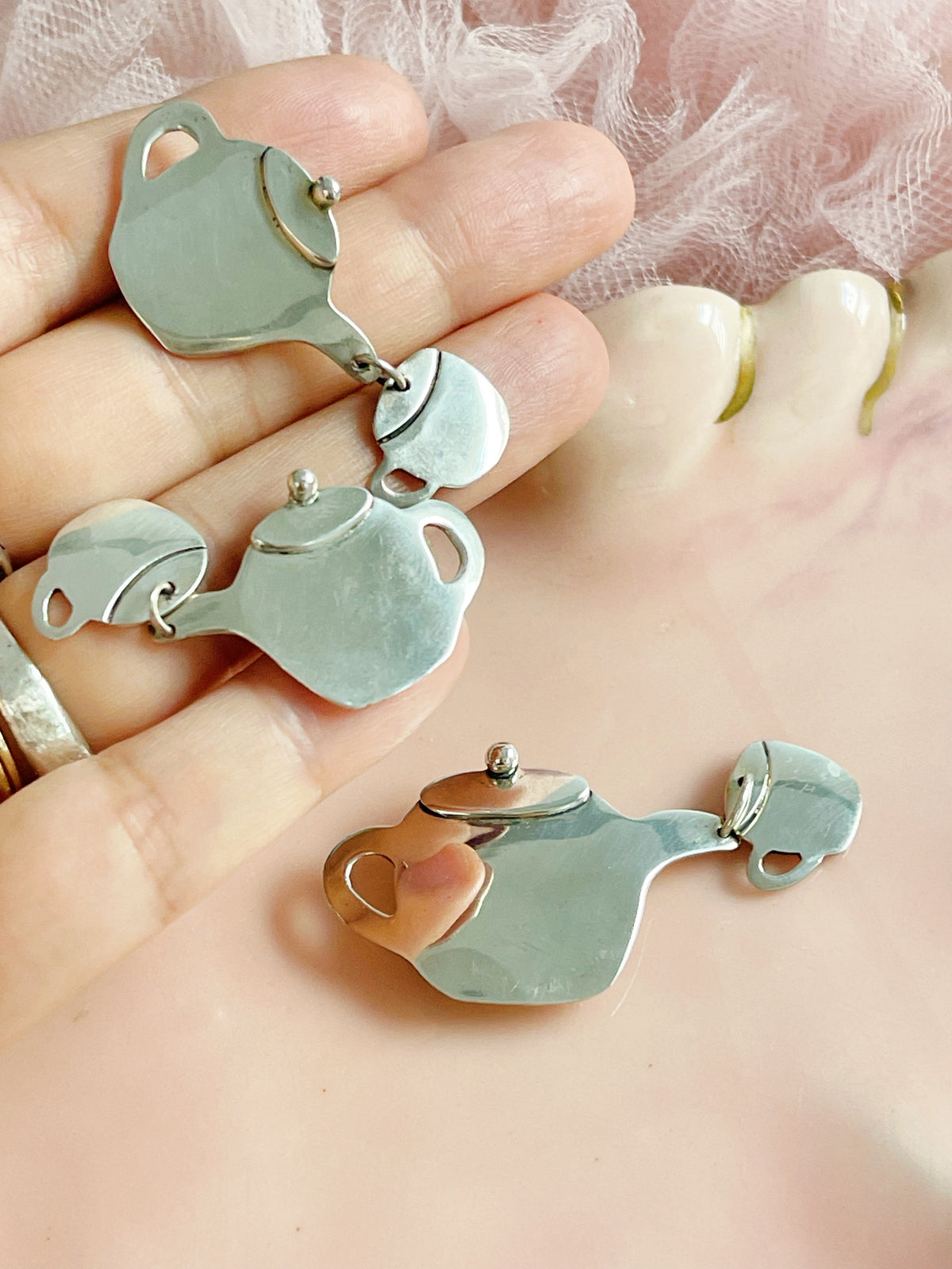 Vintage Tea Pots Pierce and Brooch
