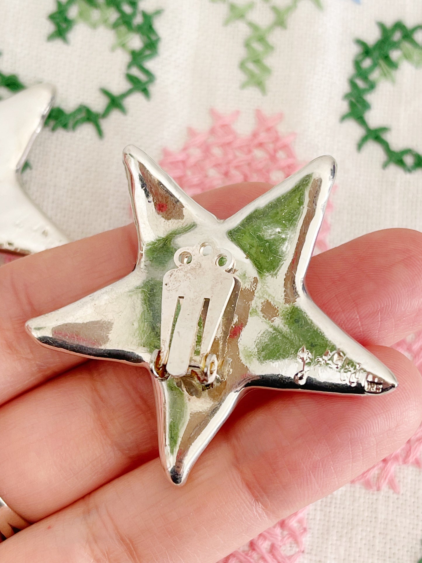 Vintage Large Star Silver Clip Earrings.