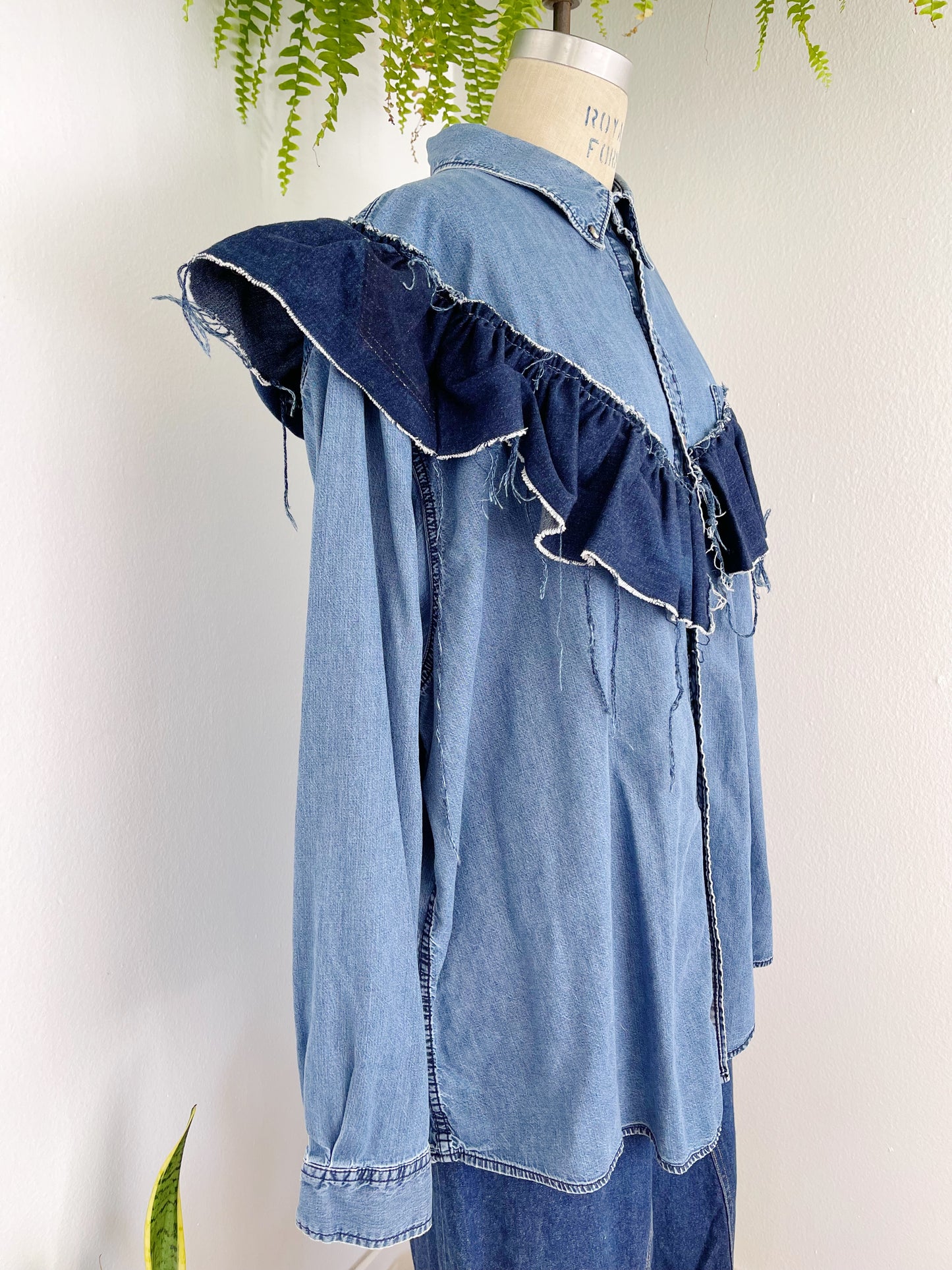 Denim Over Shirt with Frill.