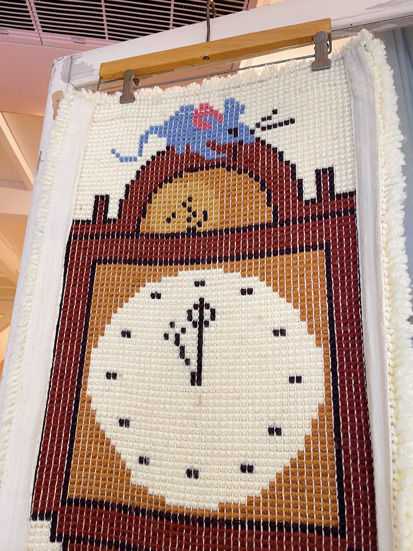 Vintage Grandfather's Clock Latch Hook Rug