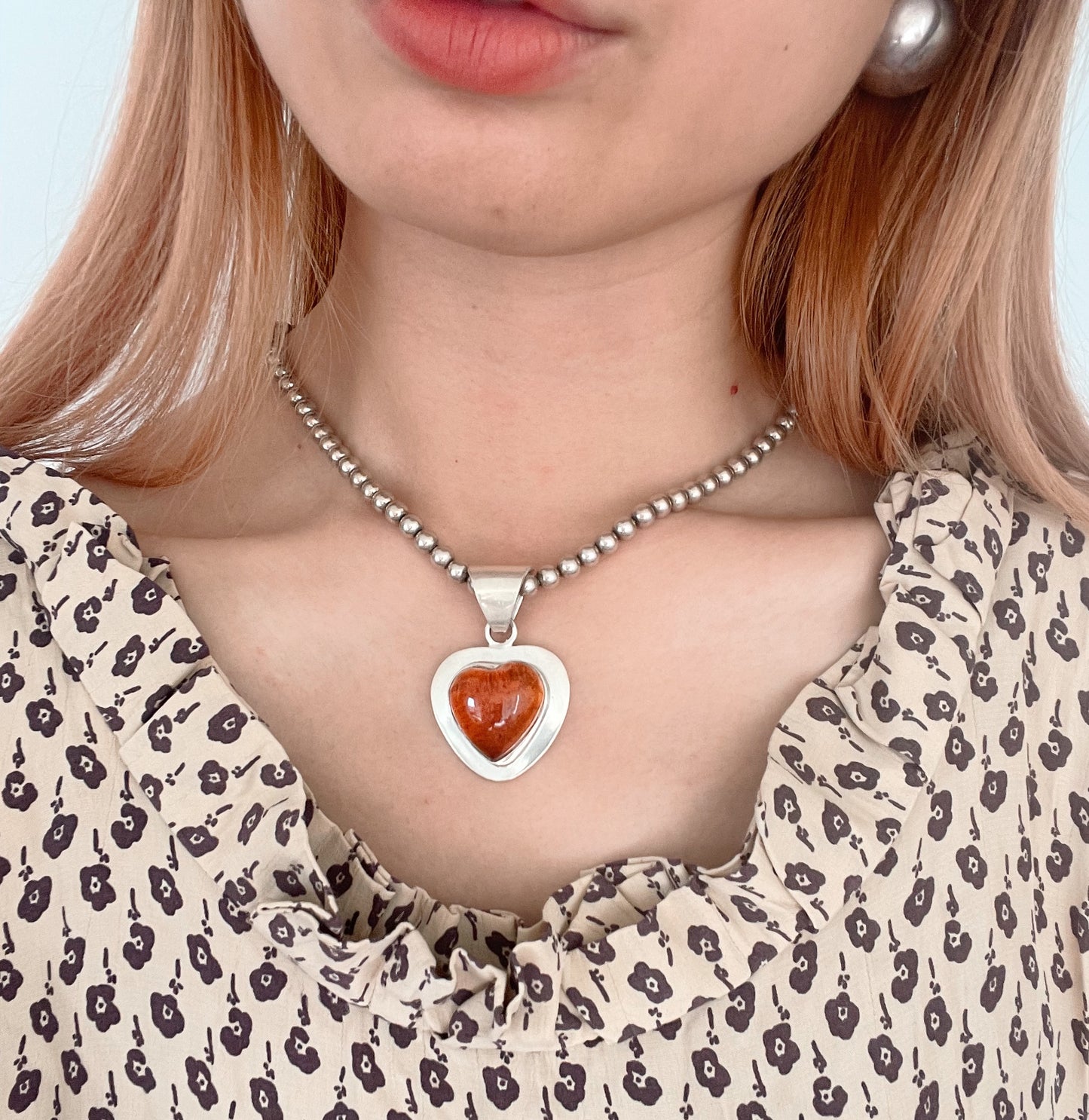 Vintage Amber Heart Silver Pendant Top.