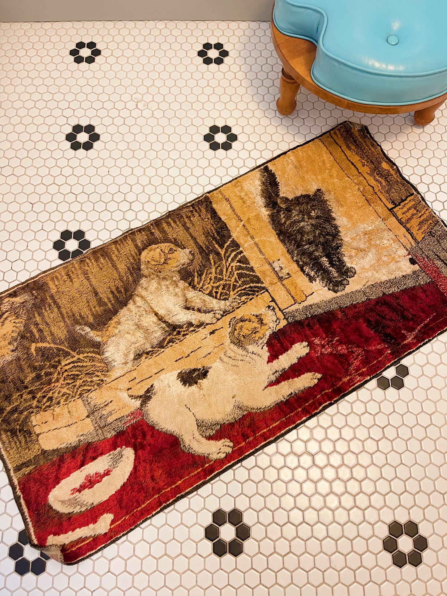 Vintage Cat and Dog Tapestry and Rug