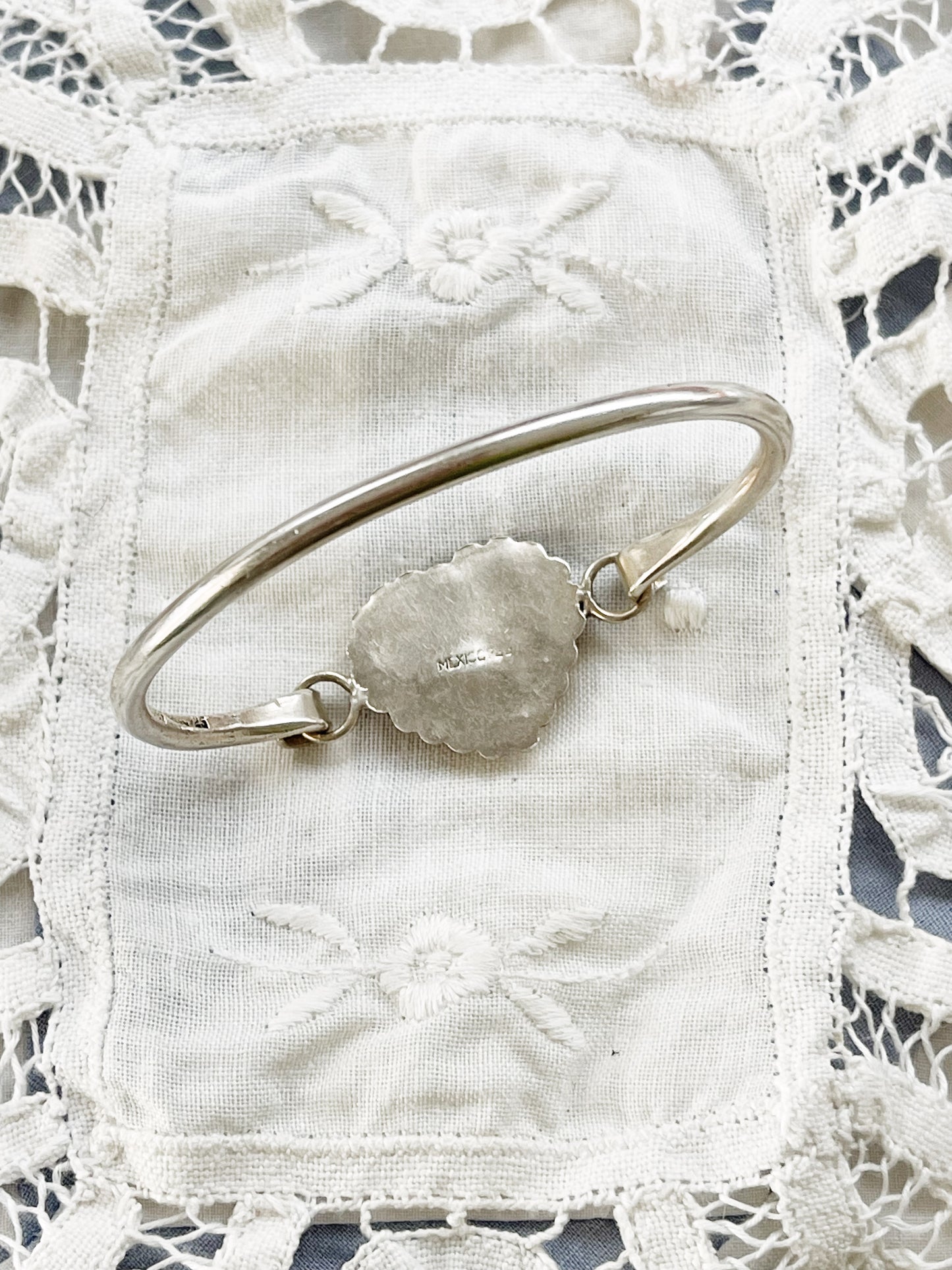 Vintage Mexican Silver Heart Cuff Bangle