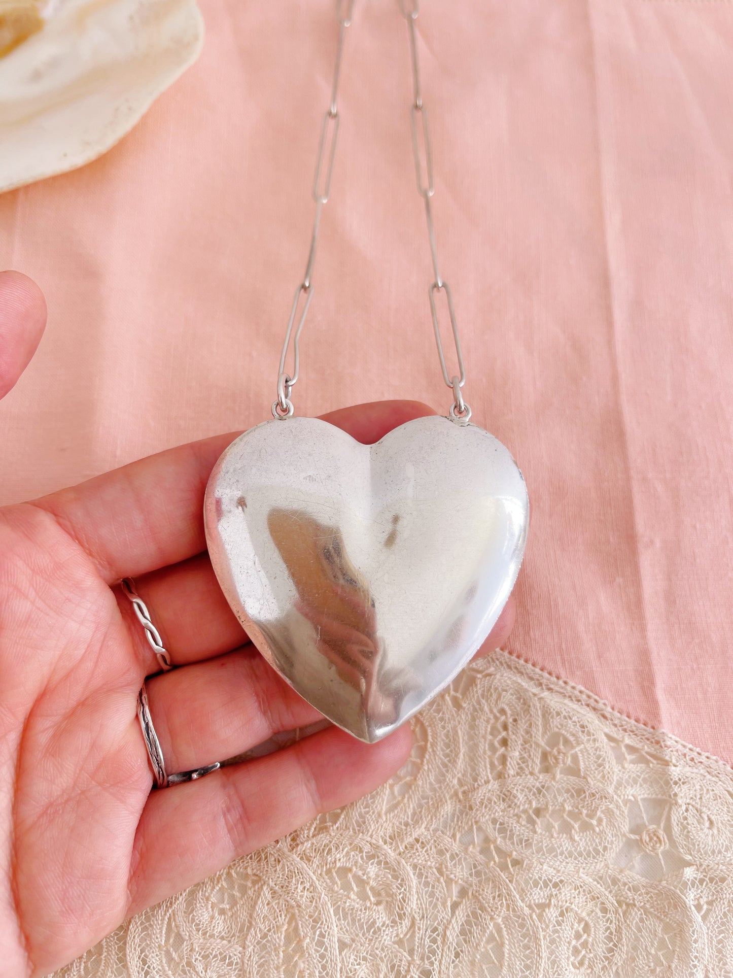 1980‘s Silver Large Puffy Heart Necklace.