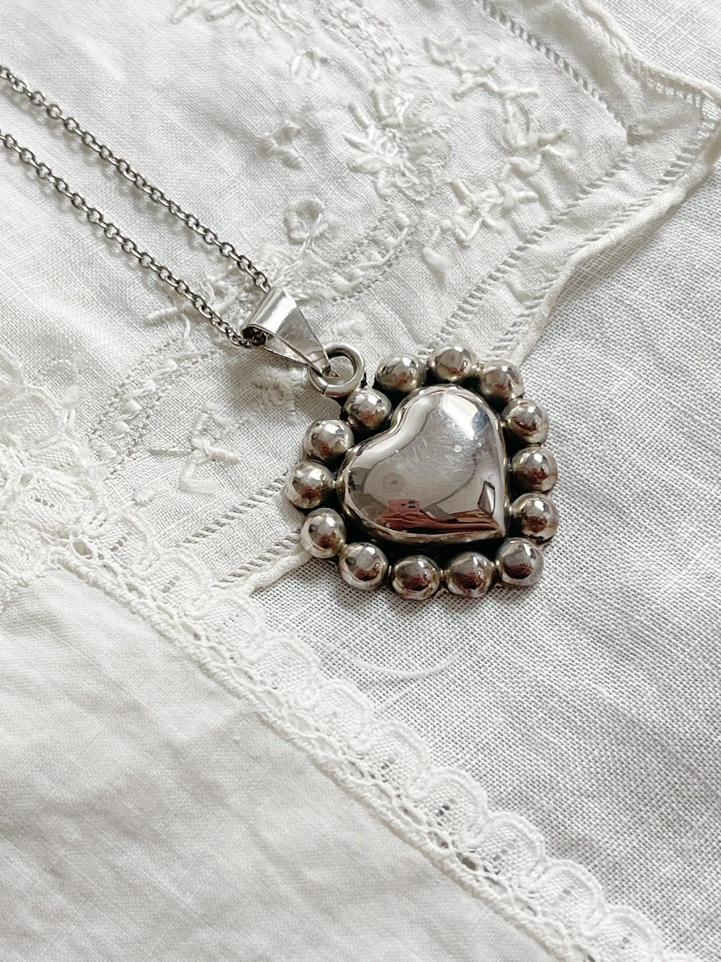 Vintage Mexican Silver Heart Necklace