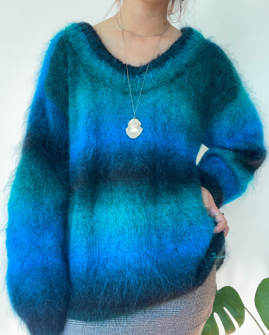 Vintage Blue Green Colored Mohair Sweater