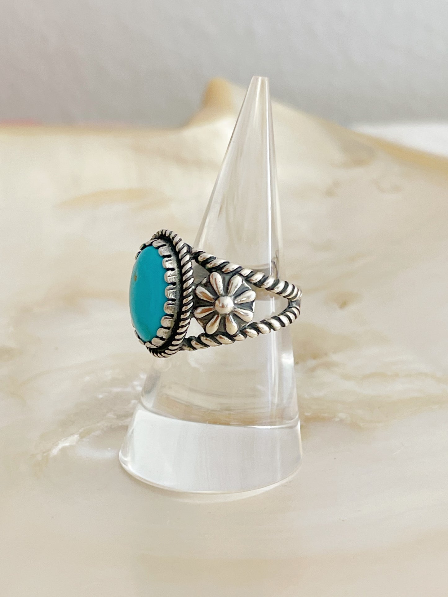 Navajo Turquoise Flowered Ring.