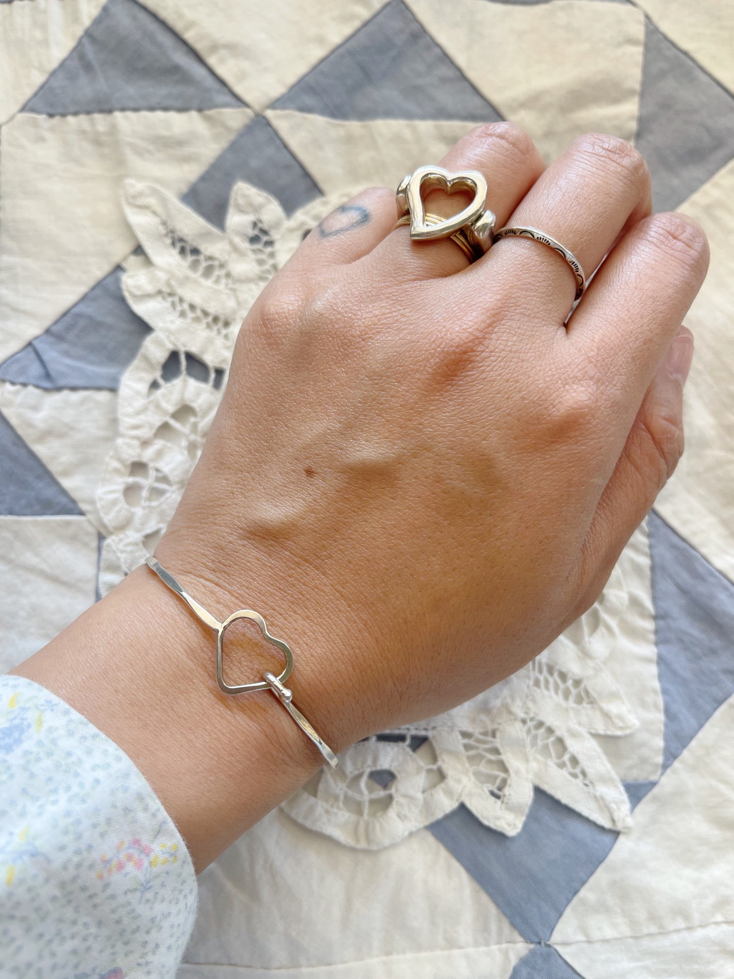 Vintage Silver Tiny Heart Bangle