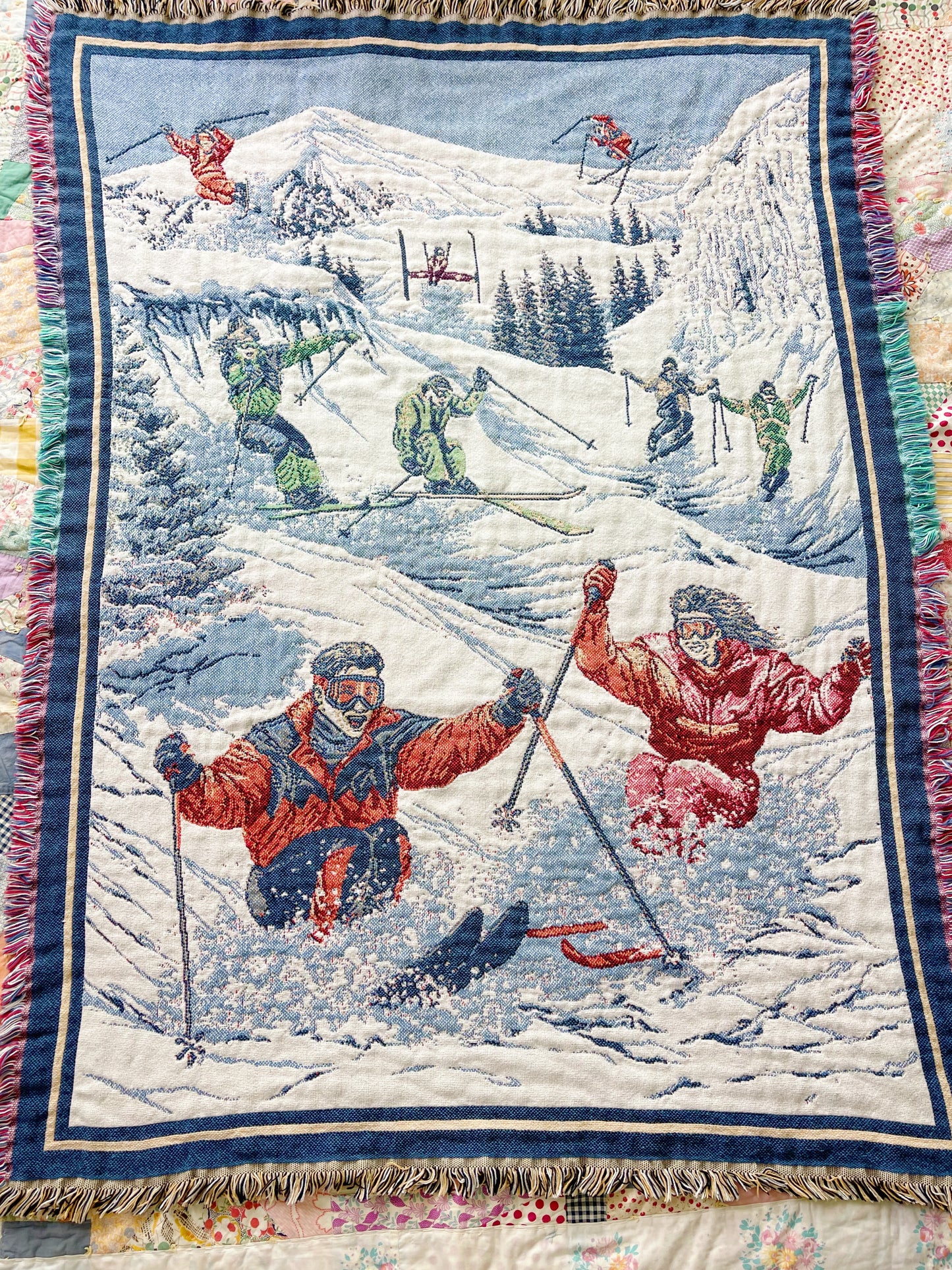 1990s Skier Cotton Blanket