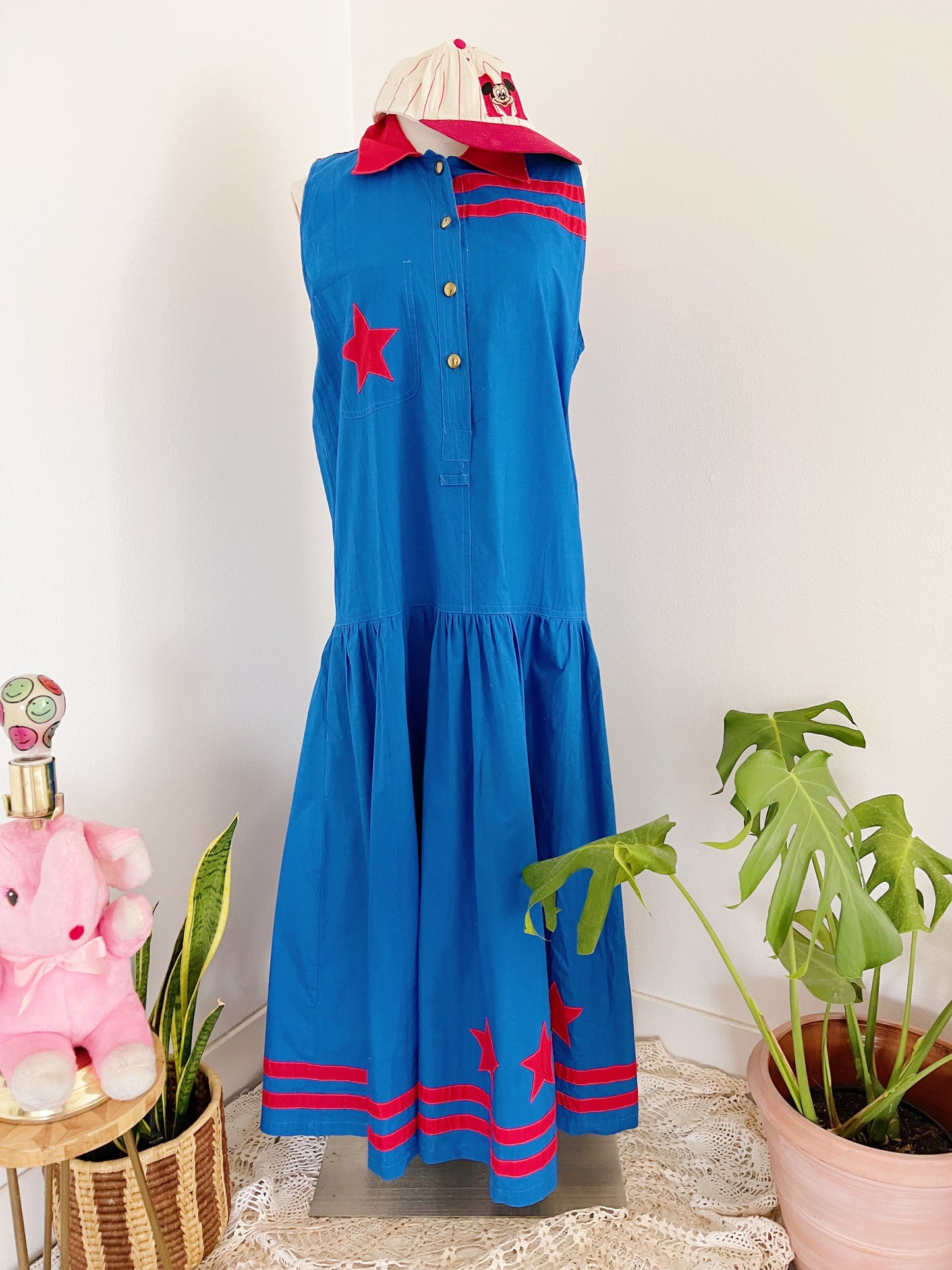 1980’s Blue and Red Ster LongCotton Dress.