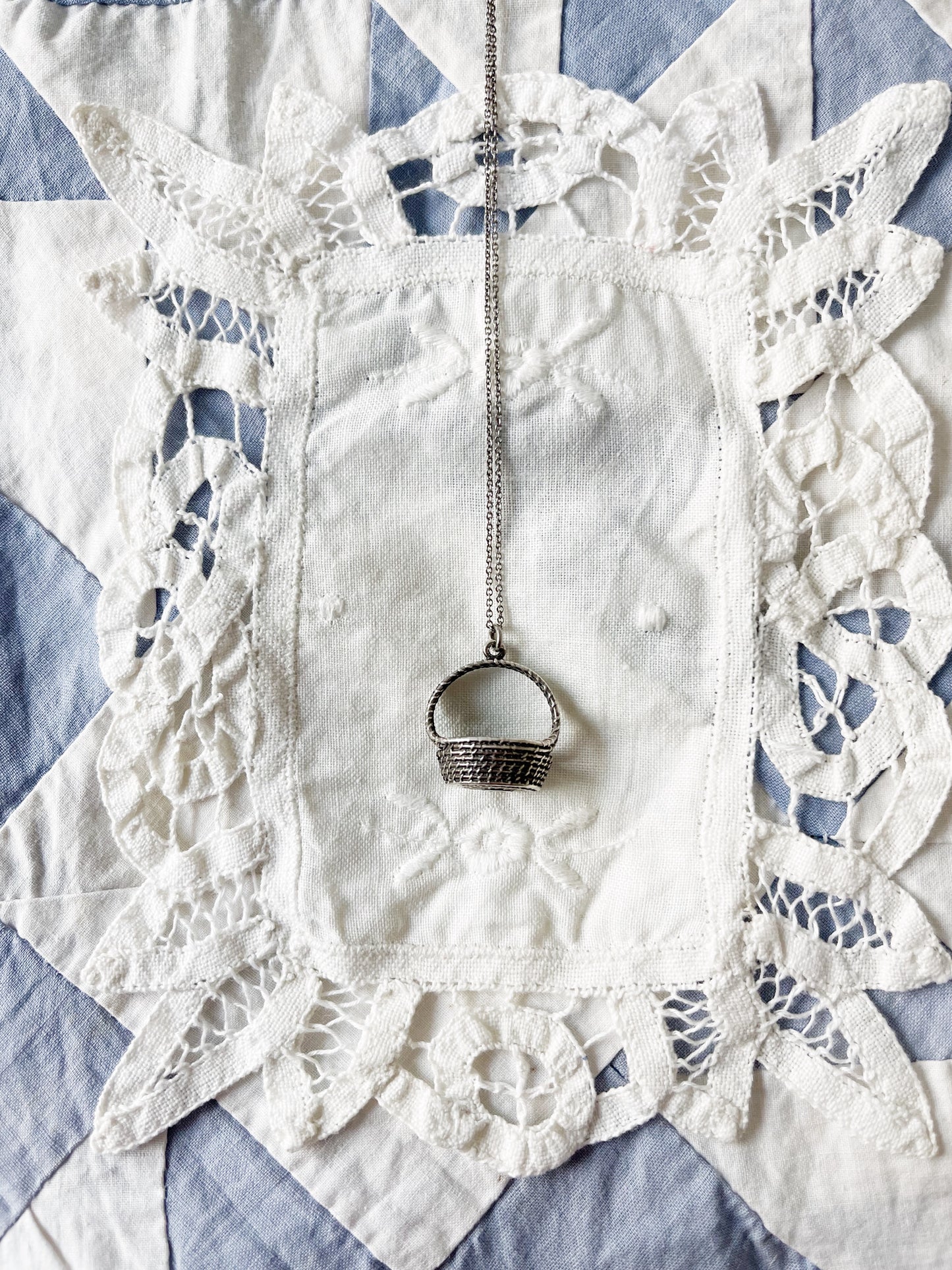 Vintage Silver 925 Basket Charm Pendant