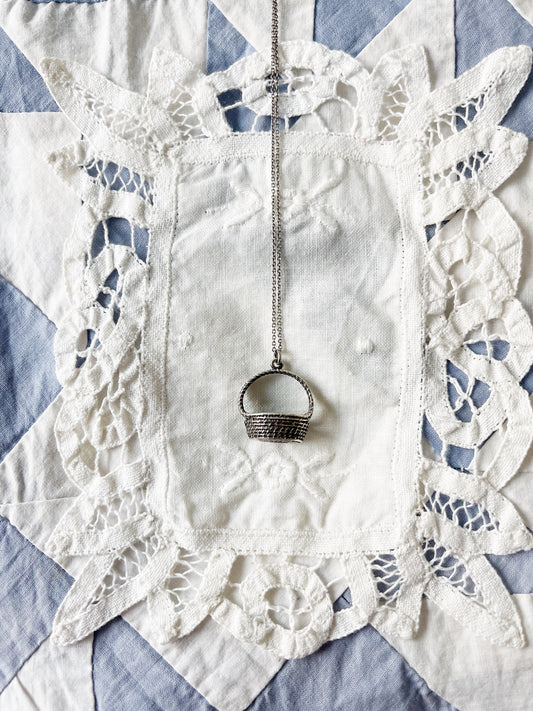 Vintage Silver 925 Basket Charm Pendant