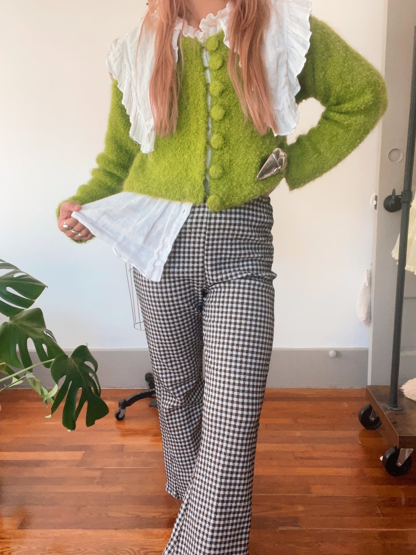 1970s Brown and White Checked Flare Pants