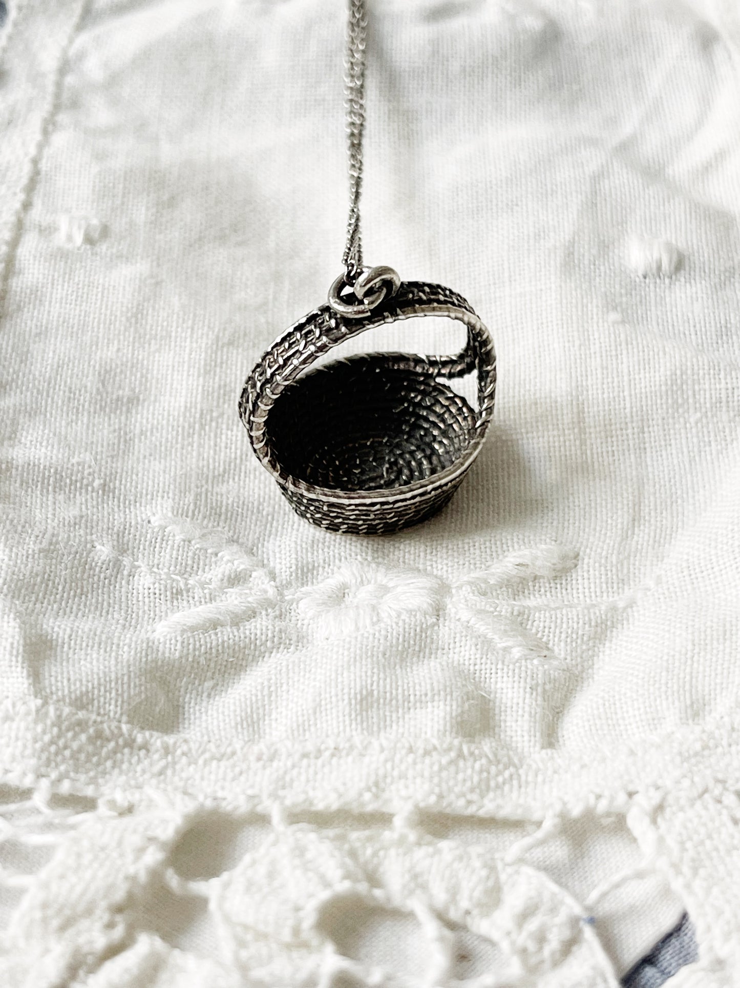 Vintage Silver 925 Basket Charm Pendant