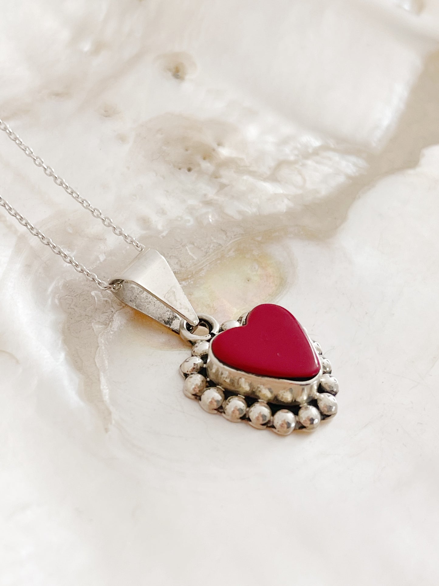 Vintage Tiny Red Jasper Heart Necklace.