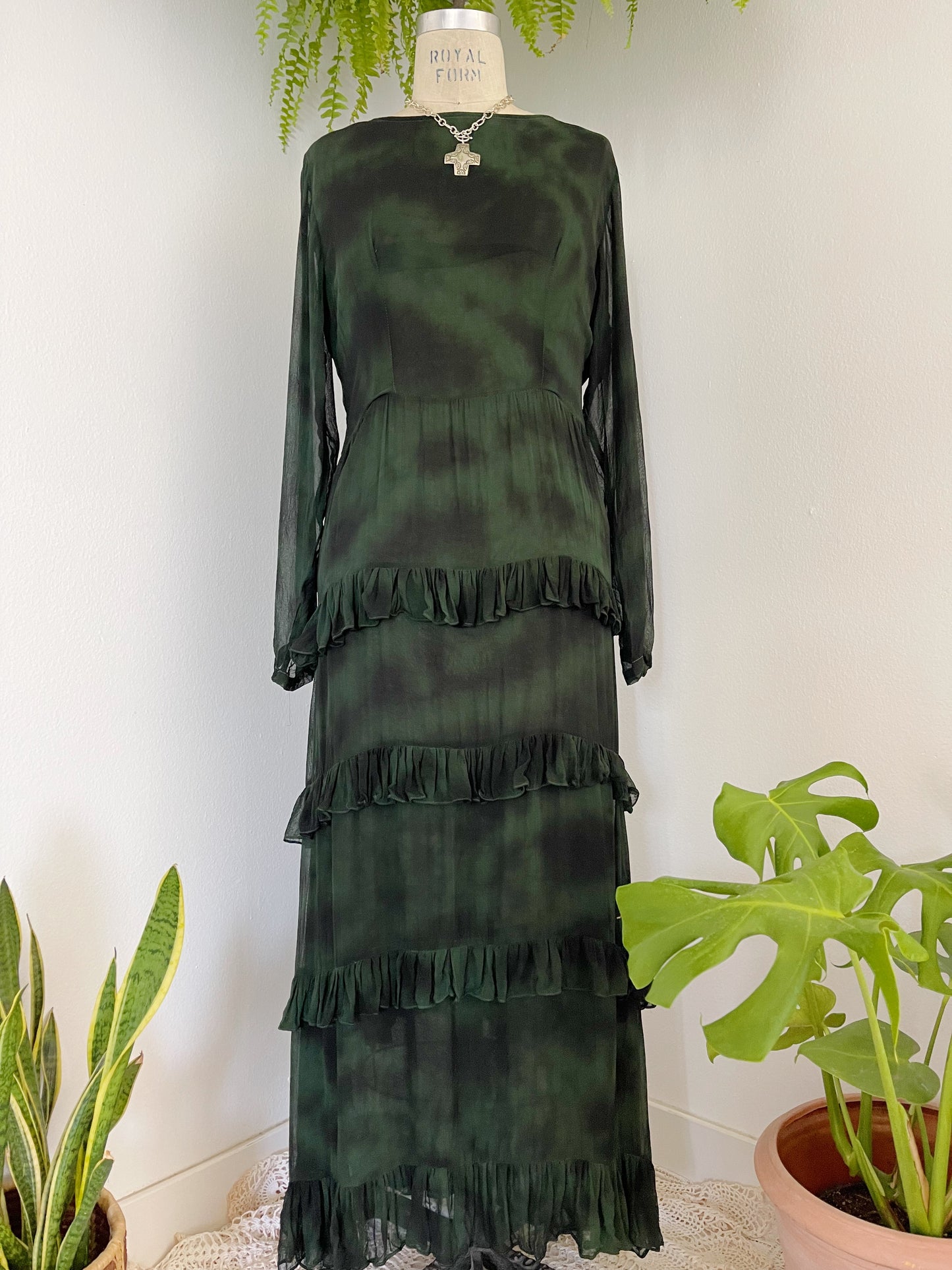 1990’s Moss Green Sheer Long Dress.