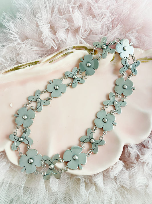 Vintage 1950s Flowers Silver 980 Necklace