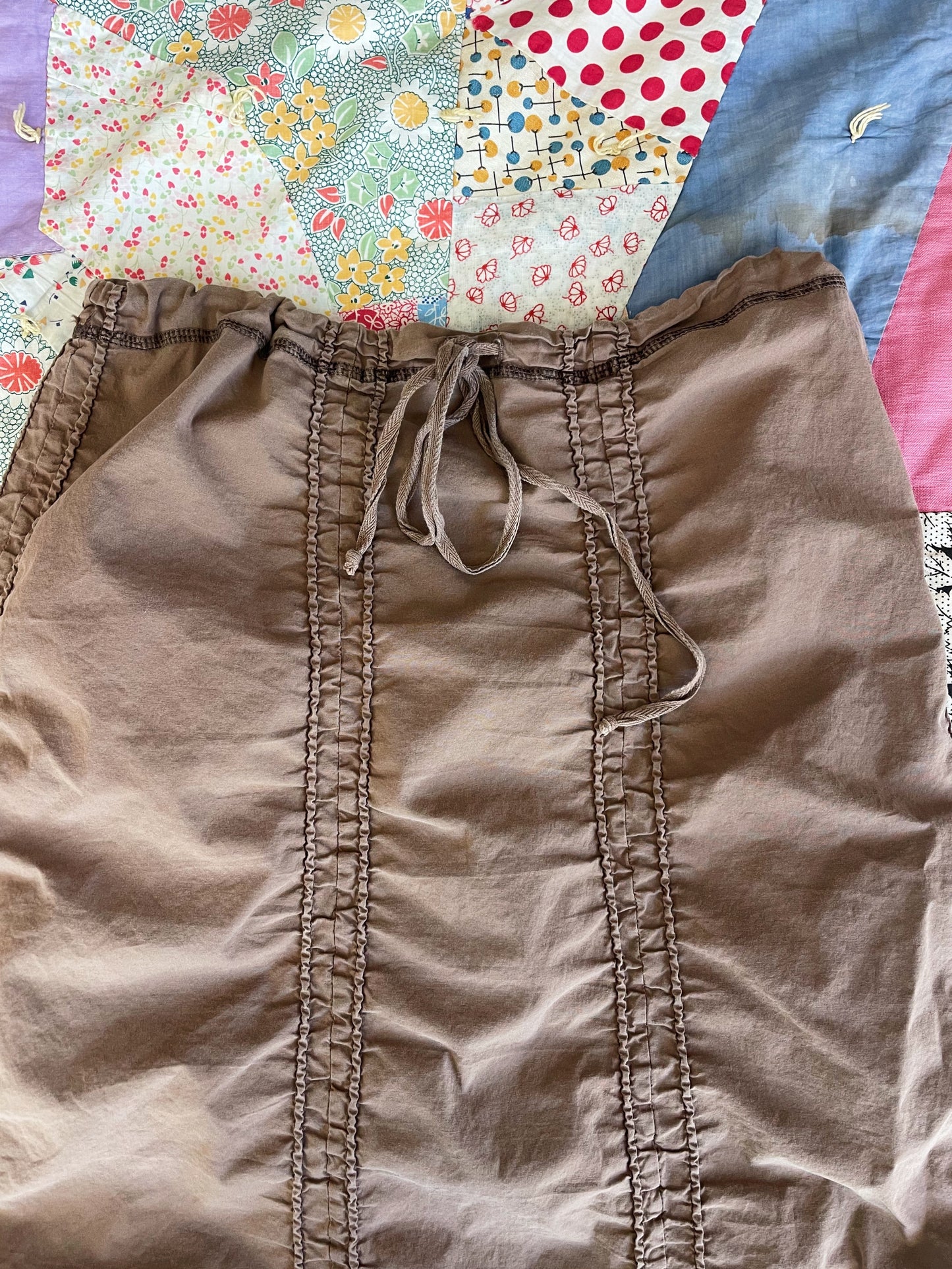 Brown Shirring Long Skirt