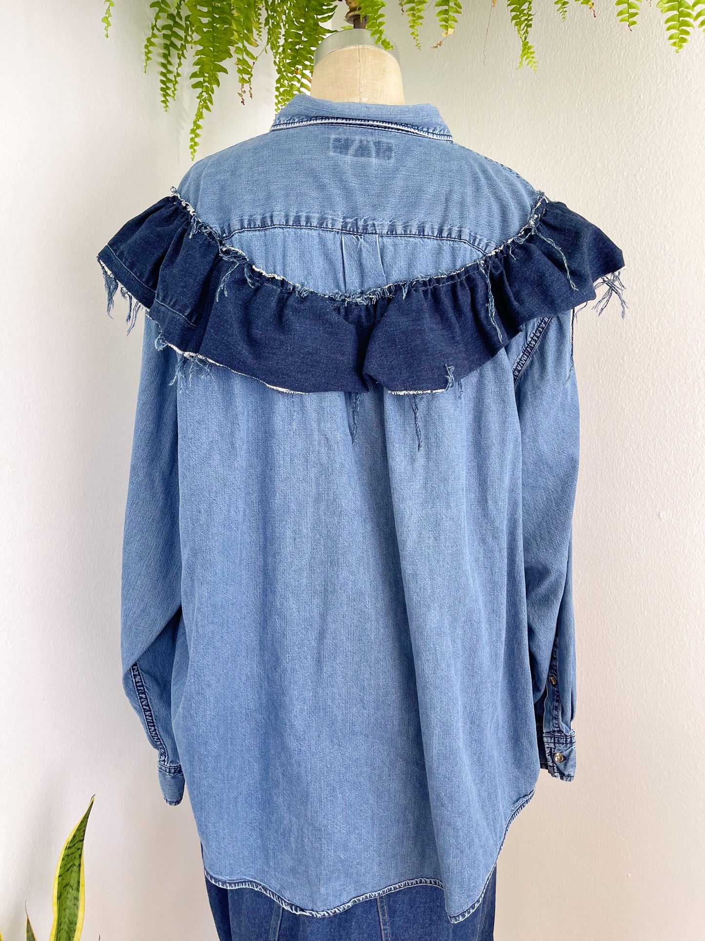 Denim Over Shirt with Frill.