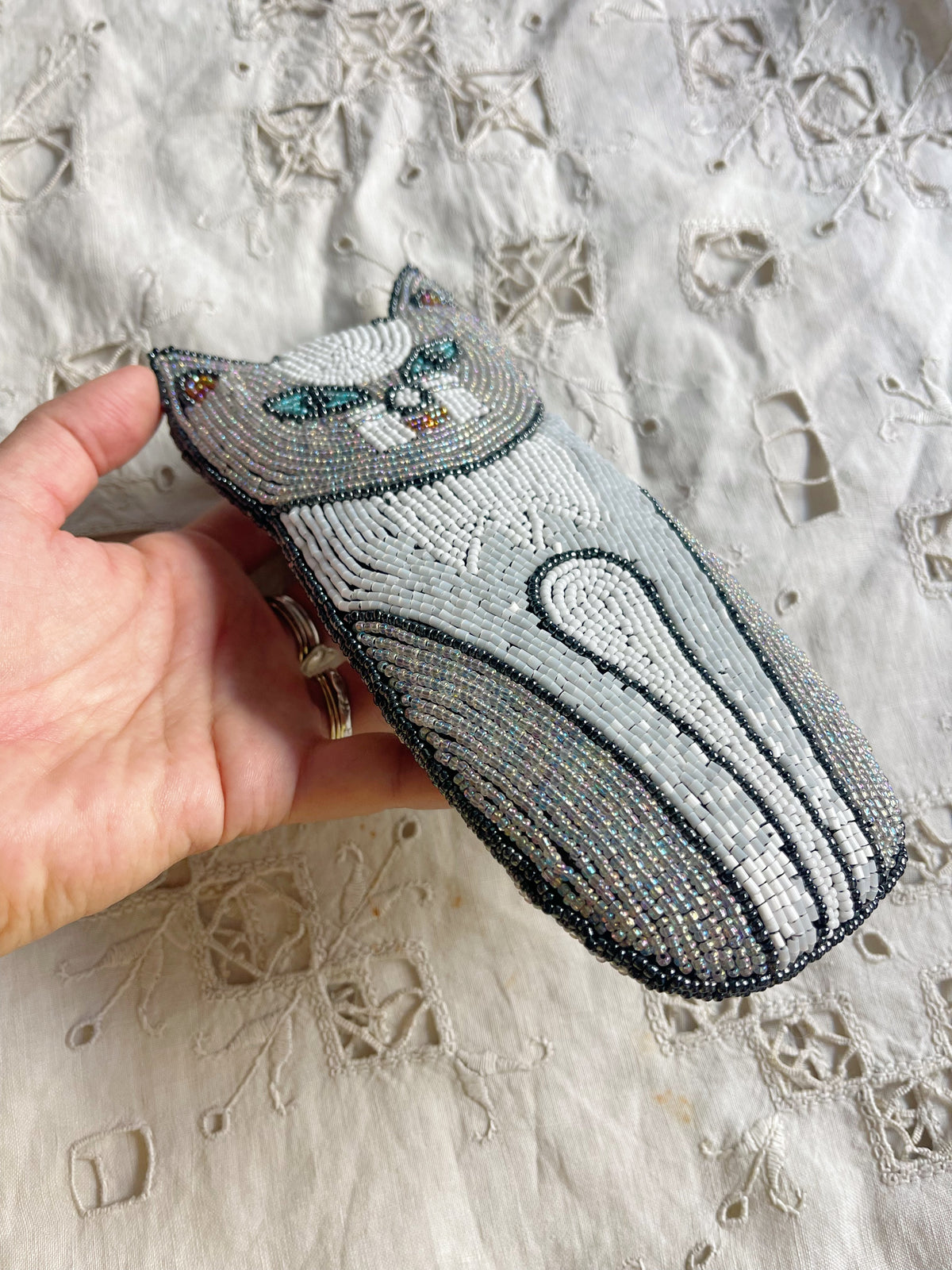 Vintage Beaded Cat Sunglasses Case