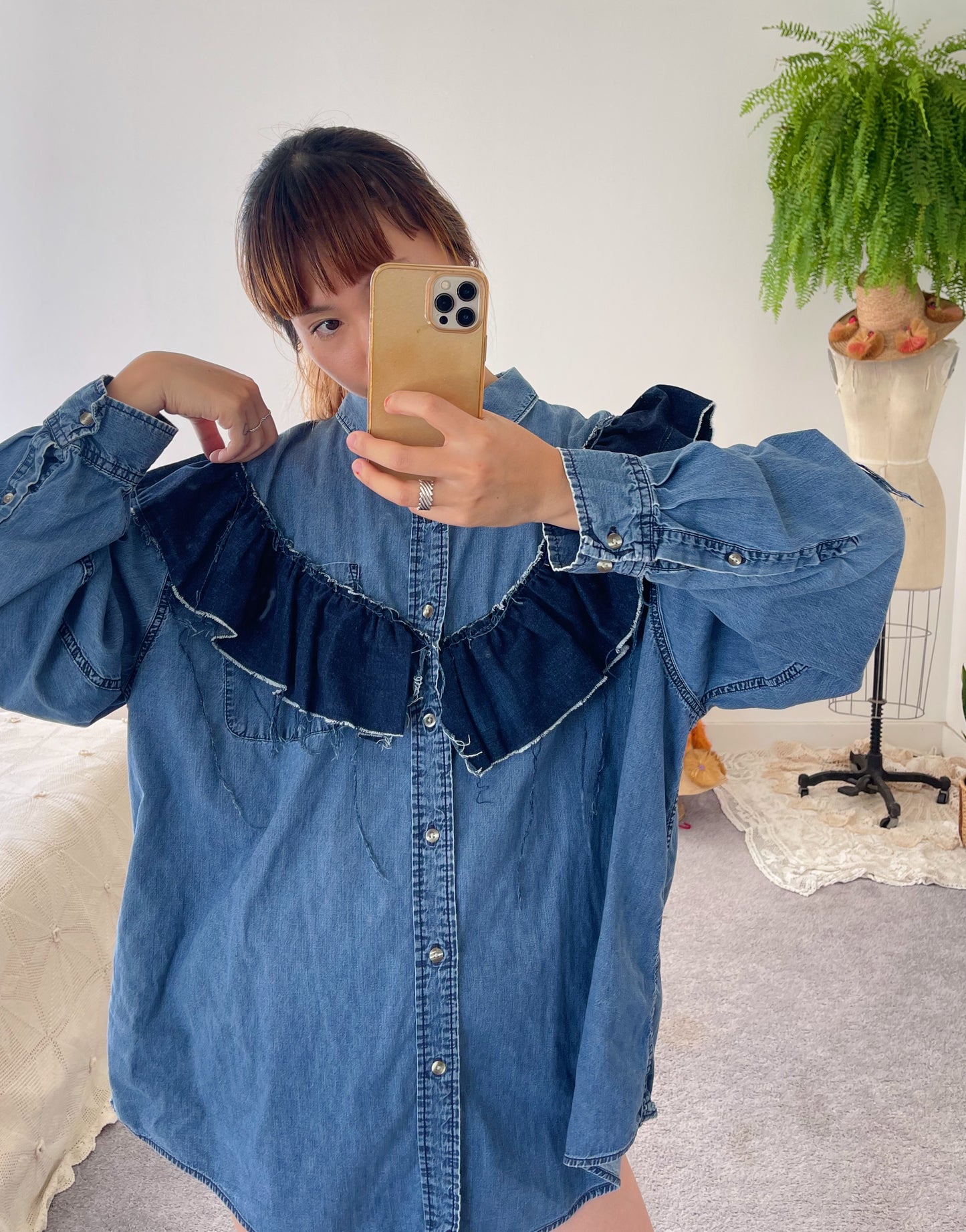 Denim Over Shirt with Frill.