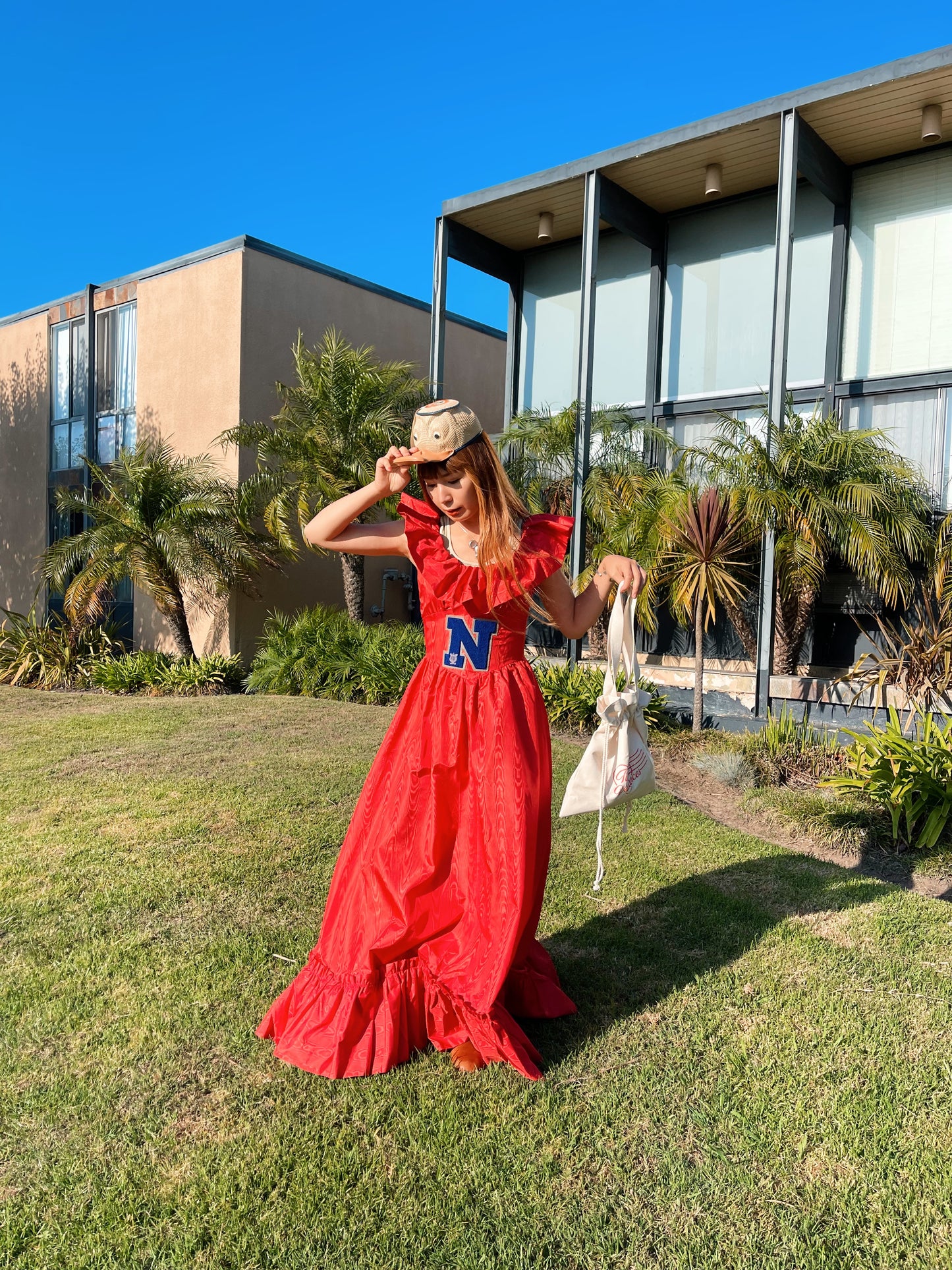 Vintage Red Long Dress With Patch.