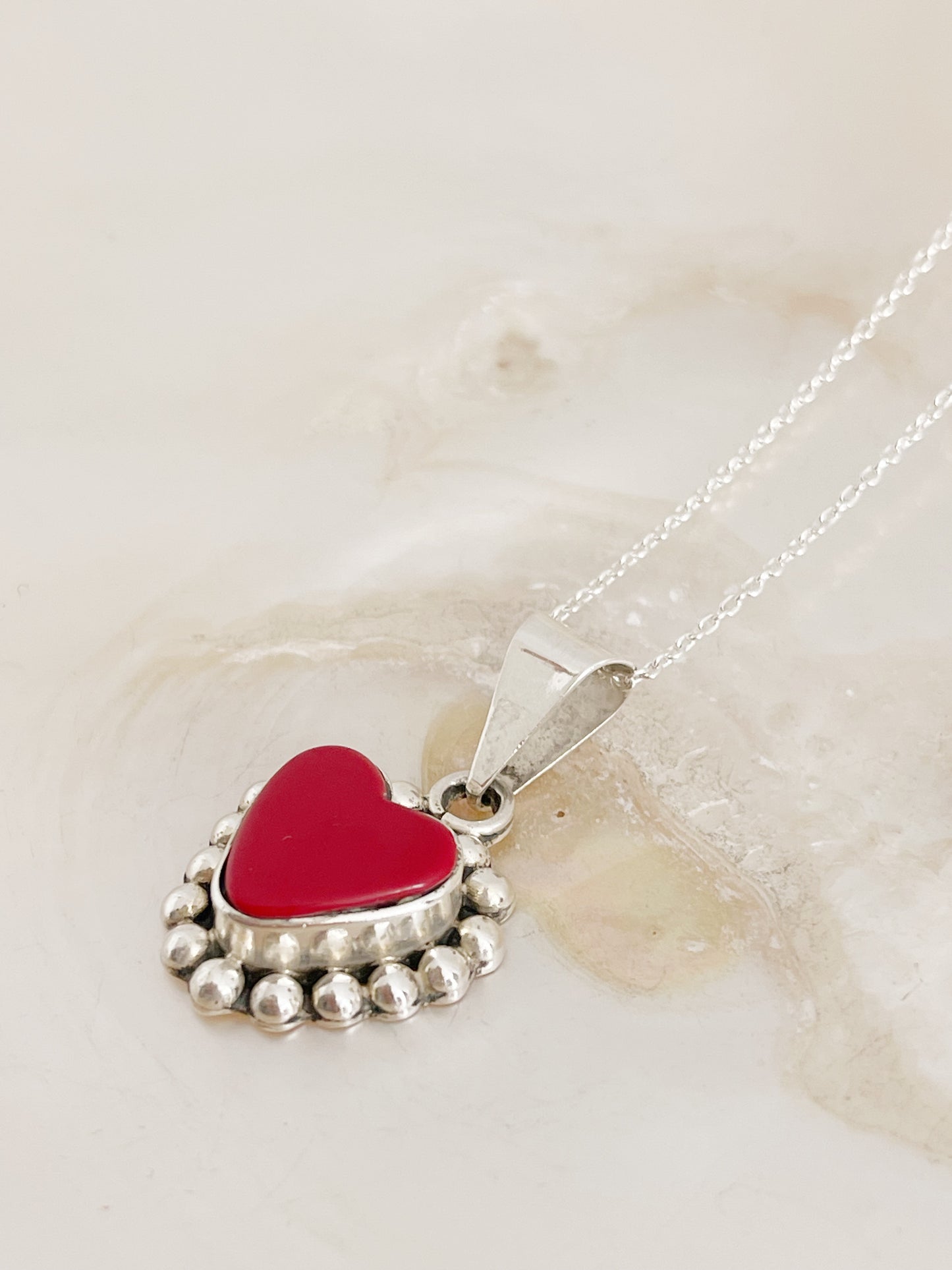 Vintage Tiny Red Jasper Heart Necklace.