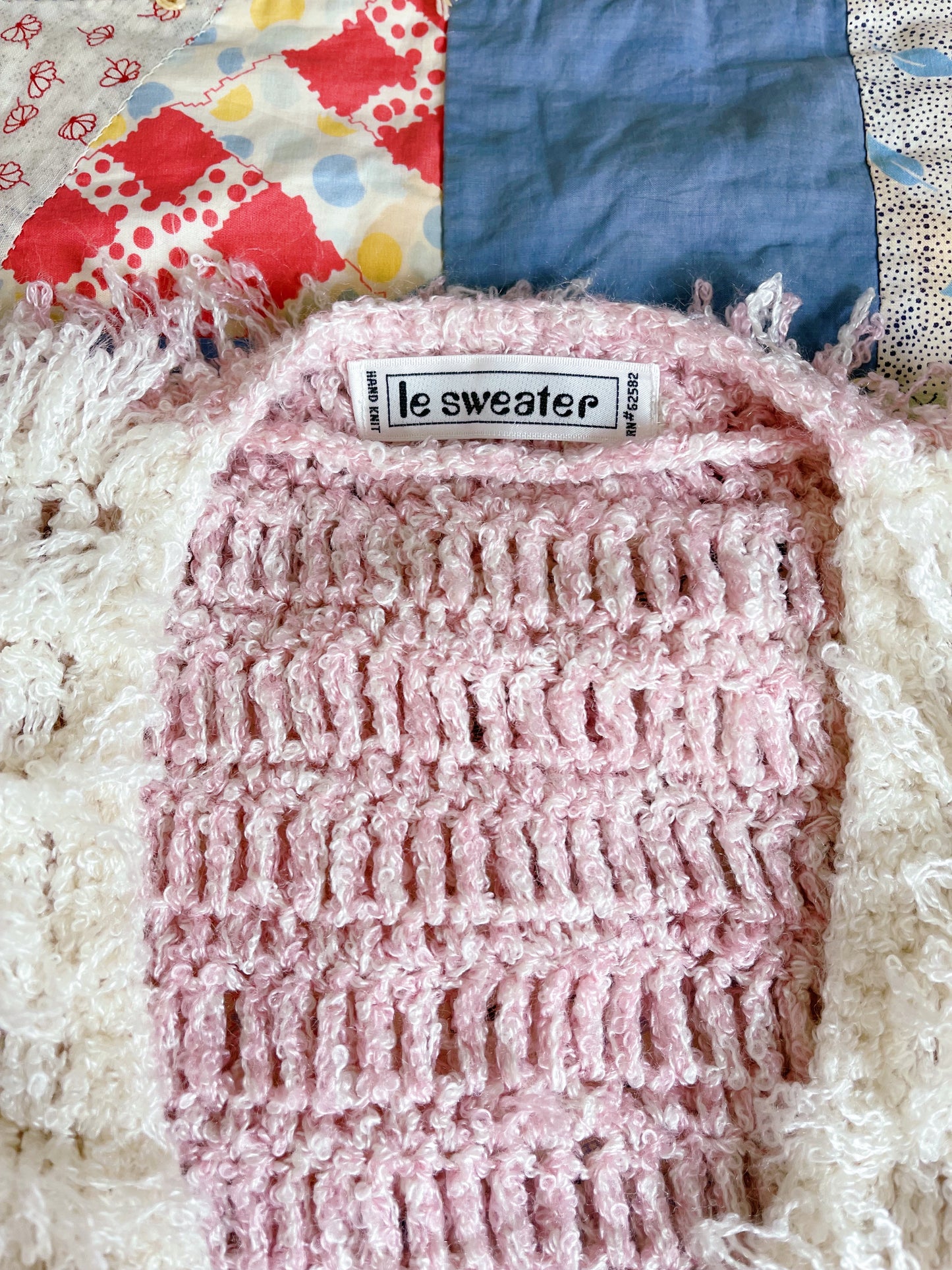 1990s Pink and White Shaggy Shaggy Cardigan