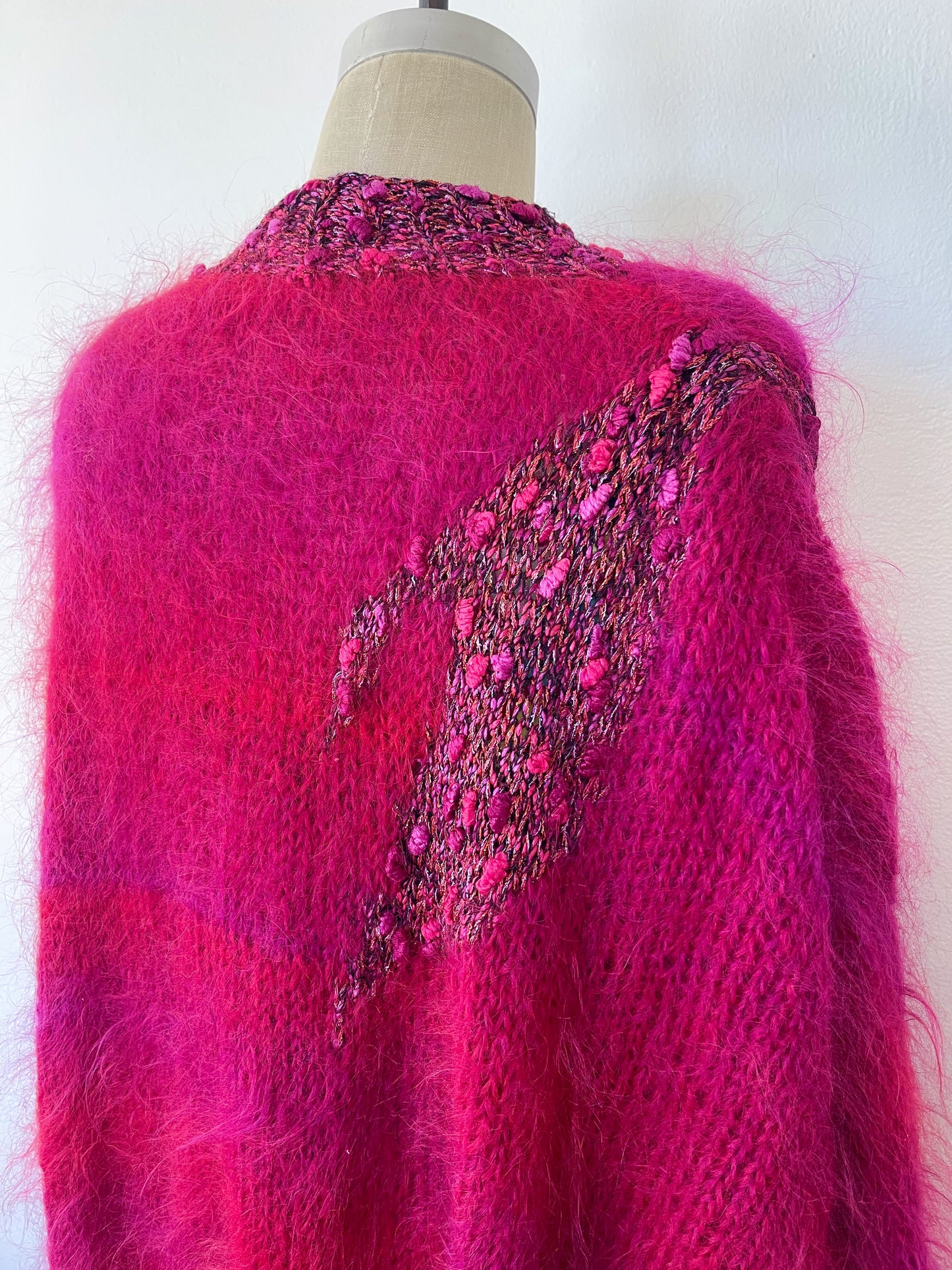 1980s Pink and Purple Mohair Long Cardigan