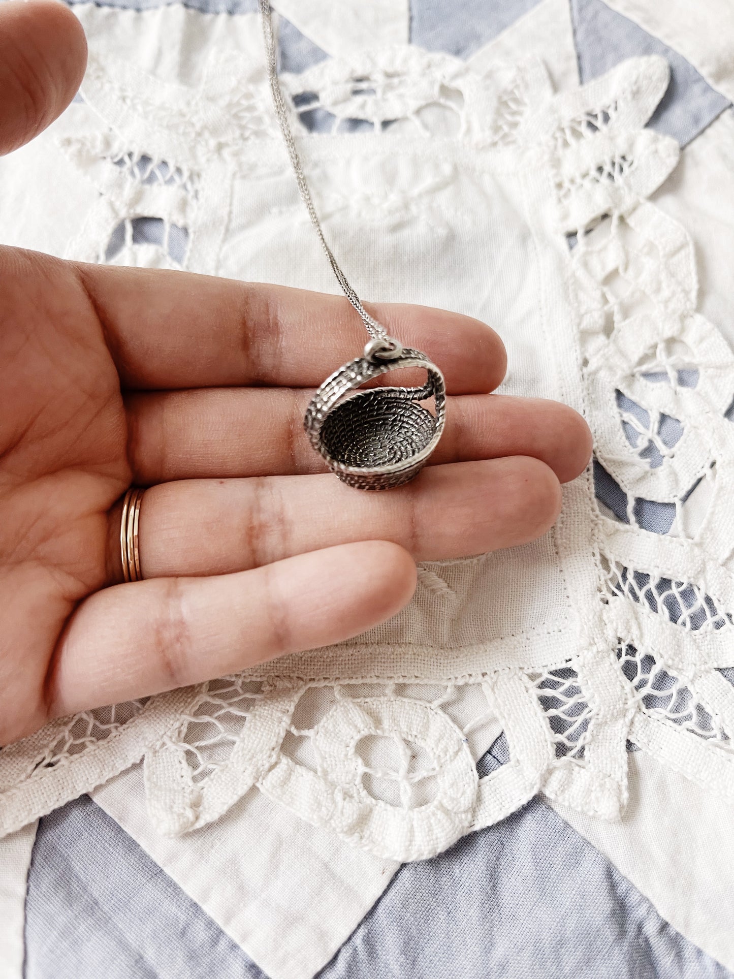 Vintage Silver 925 Basket Charm Pendant