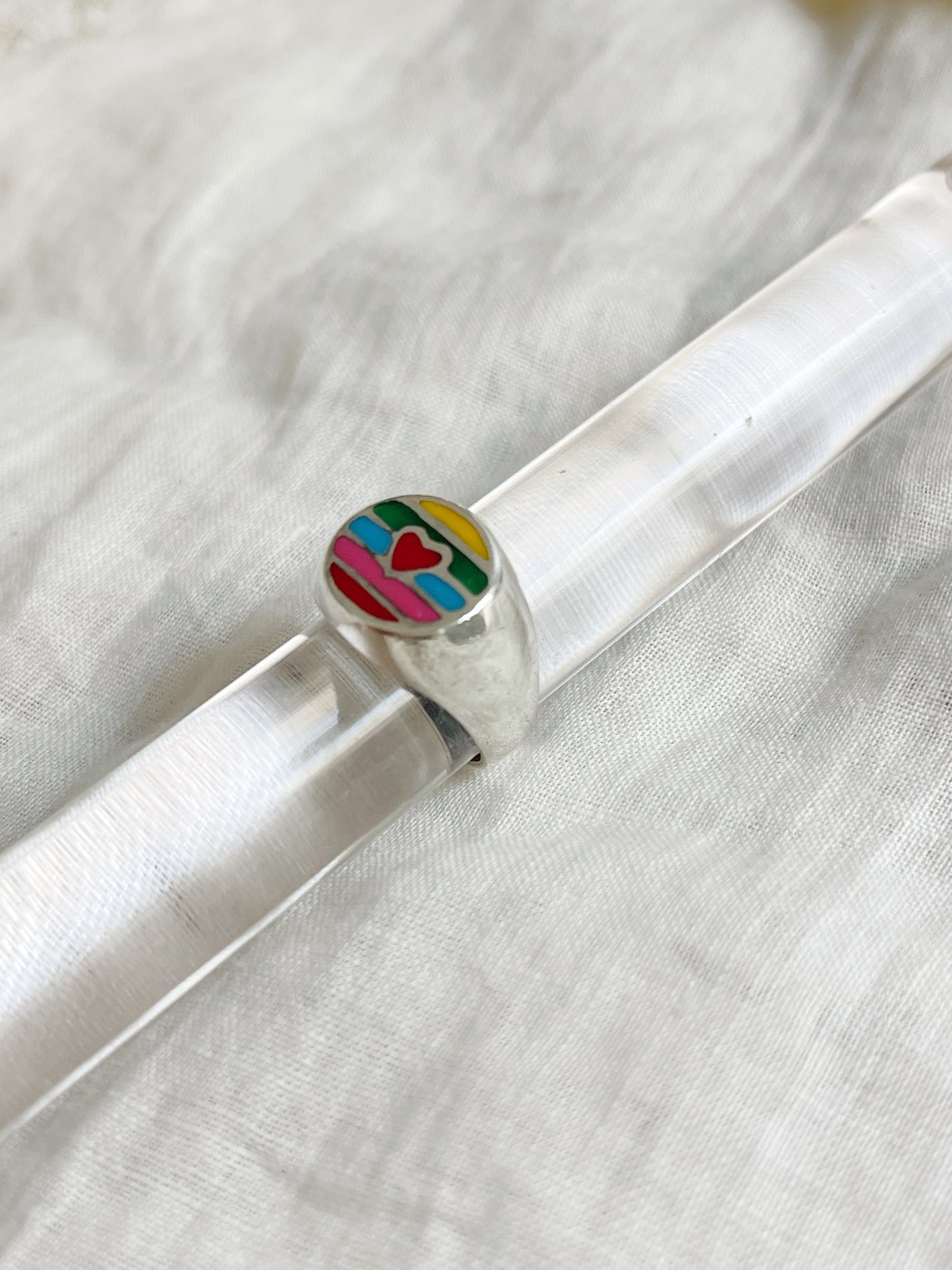 Vintage Enamel Heart Silver Ring