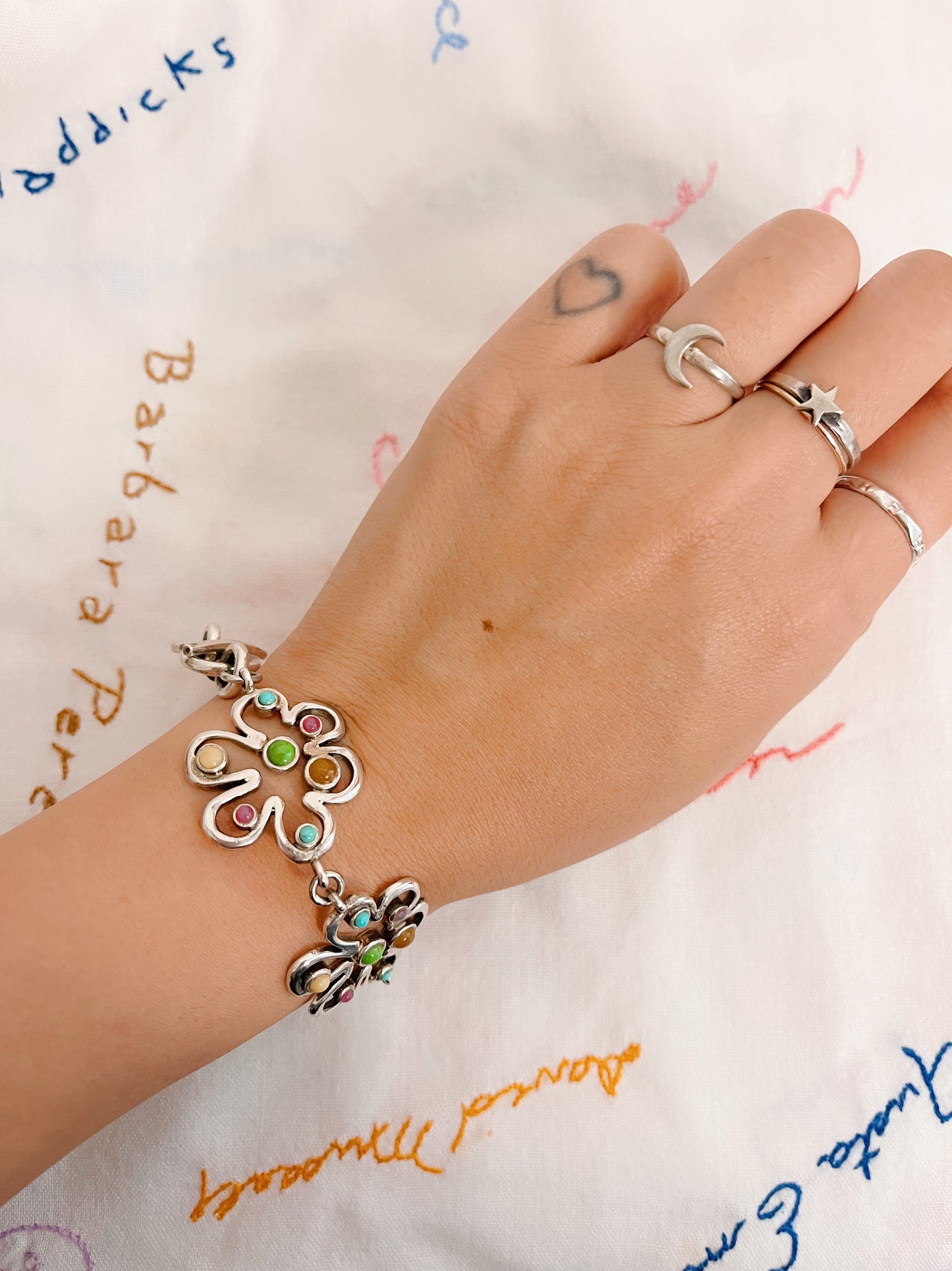 Vintage Flower Unique Silver Bracelet and Pierce