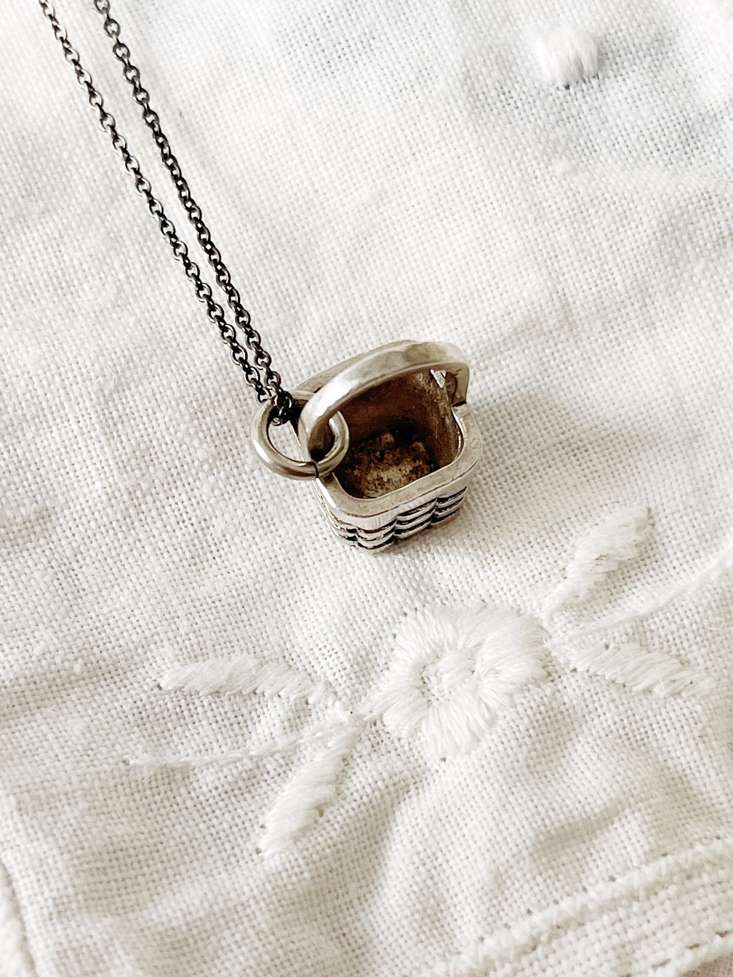 Vintage Sterling Silver Basket Charm Pendant