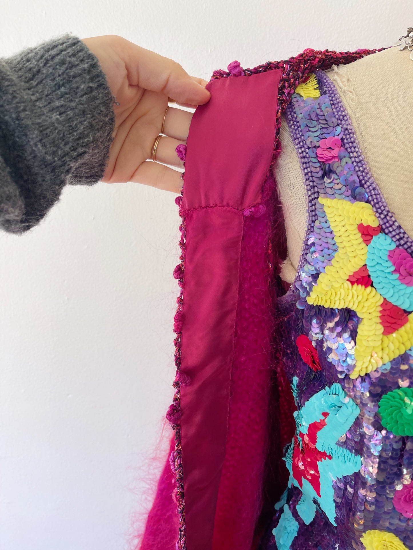 1980s Pink and Purple Mohair Long Cardigan
