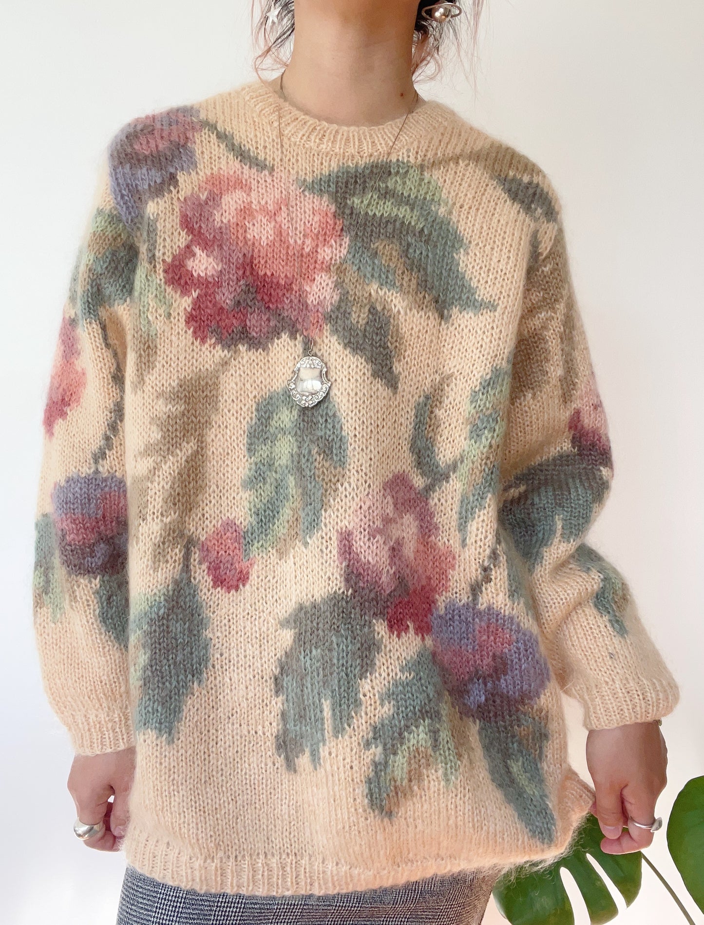 Mohair Floral Hand Knit Sweater