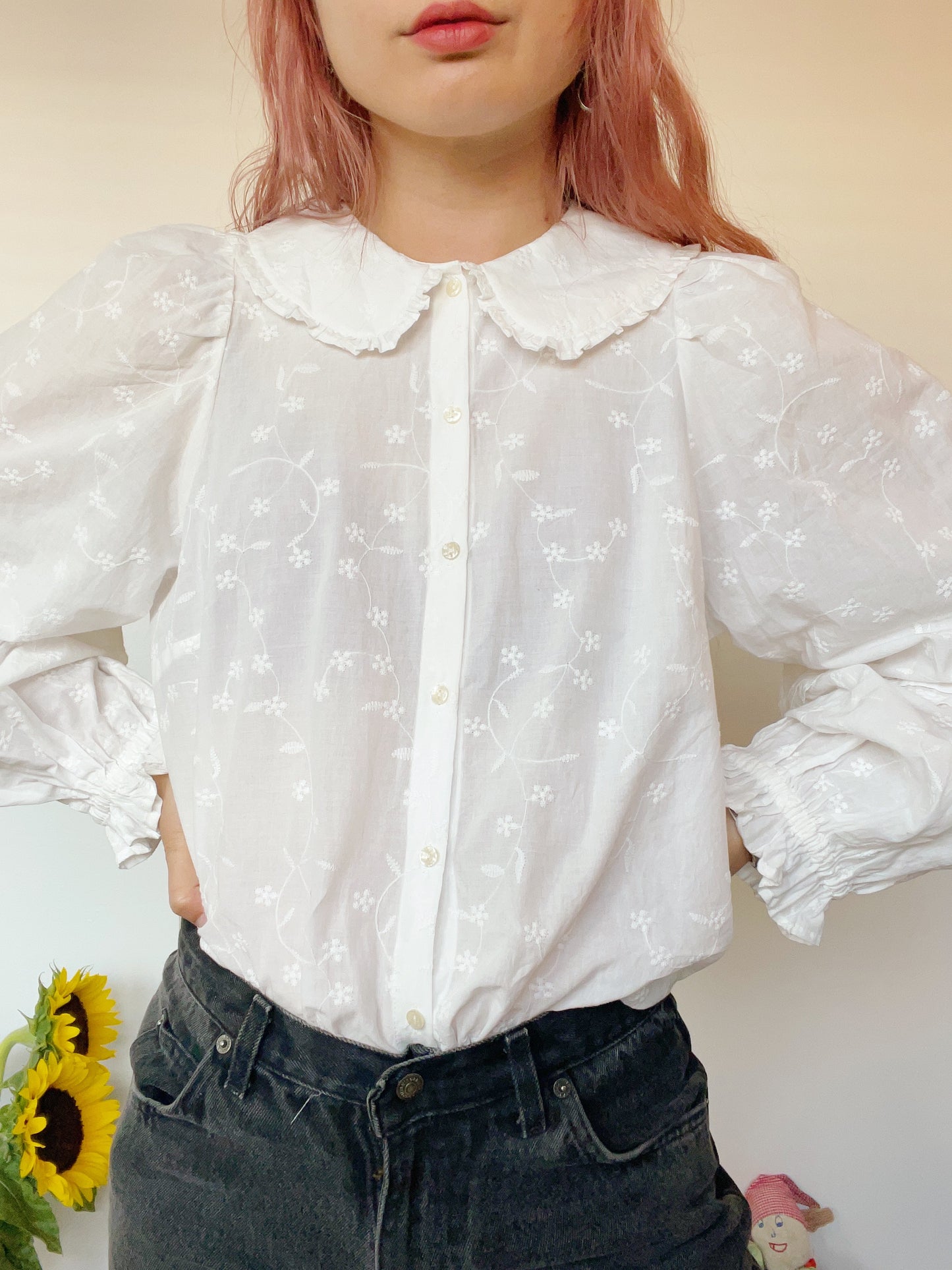 Frilled Collar Cotton Blouse