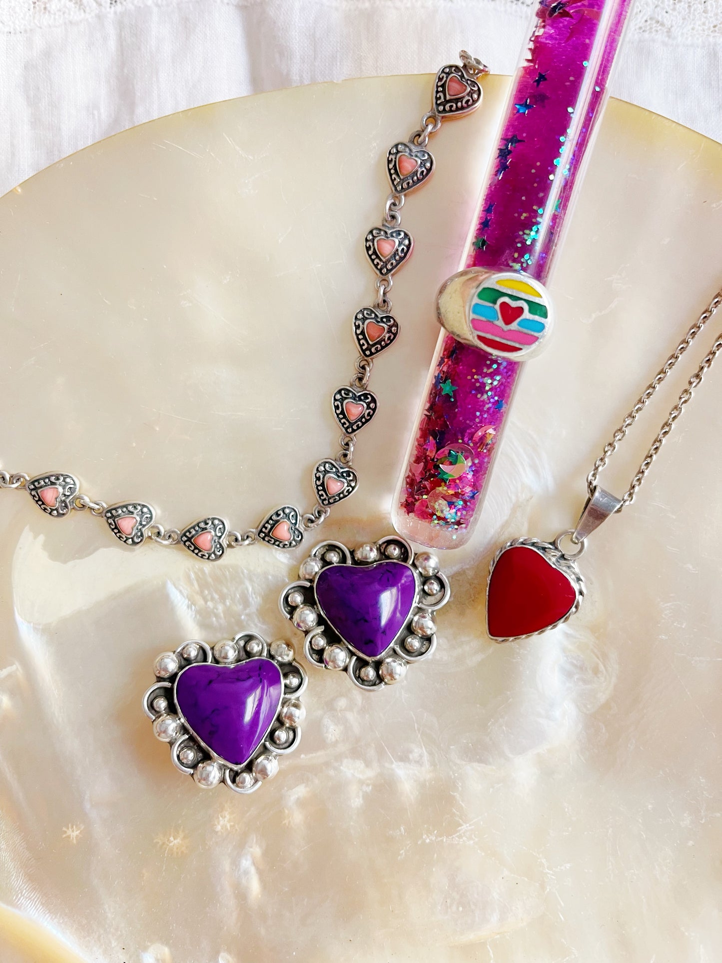 Vintage Enamel Heart Silver Ring