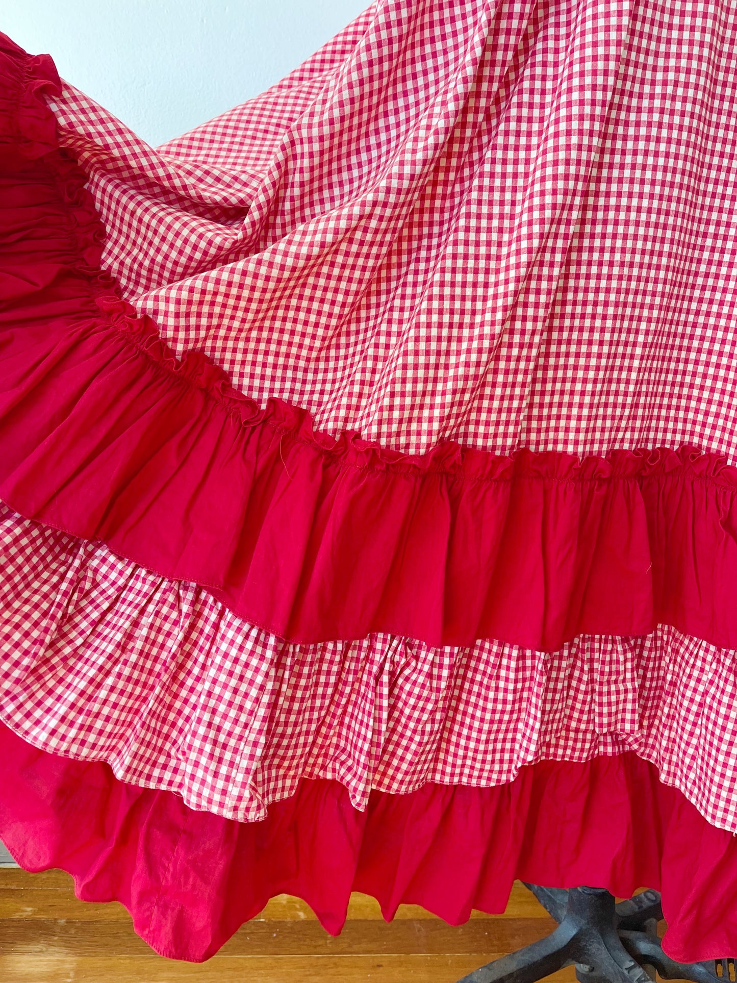 1950s Red Gingham Checked Long Dress