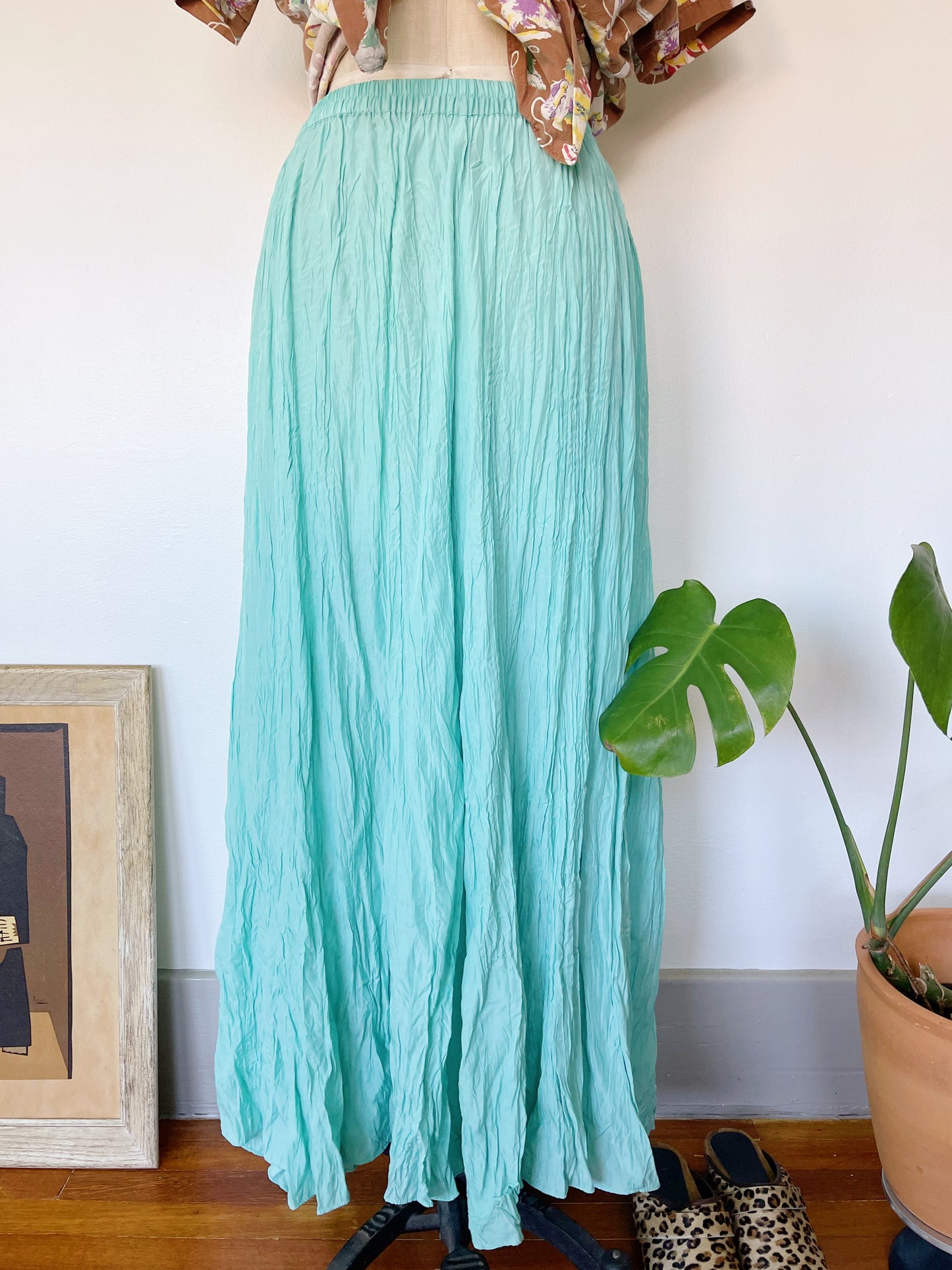 1990s Turquoise Color Maxi Skirt