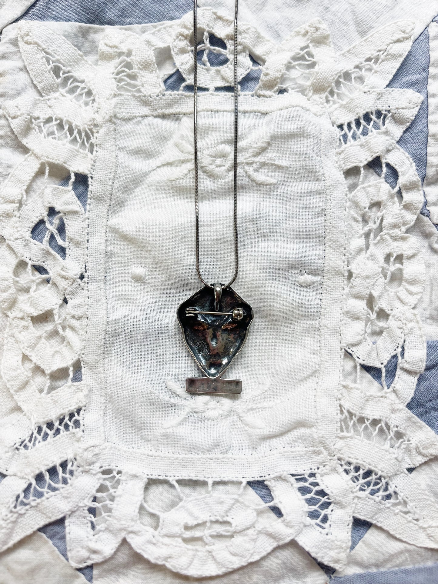 1990s Alien Silver Pin and Necklace